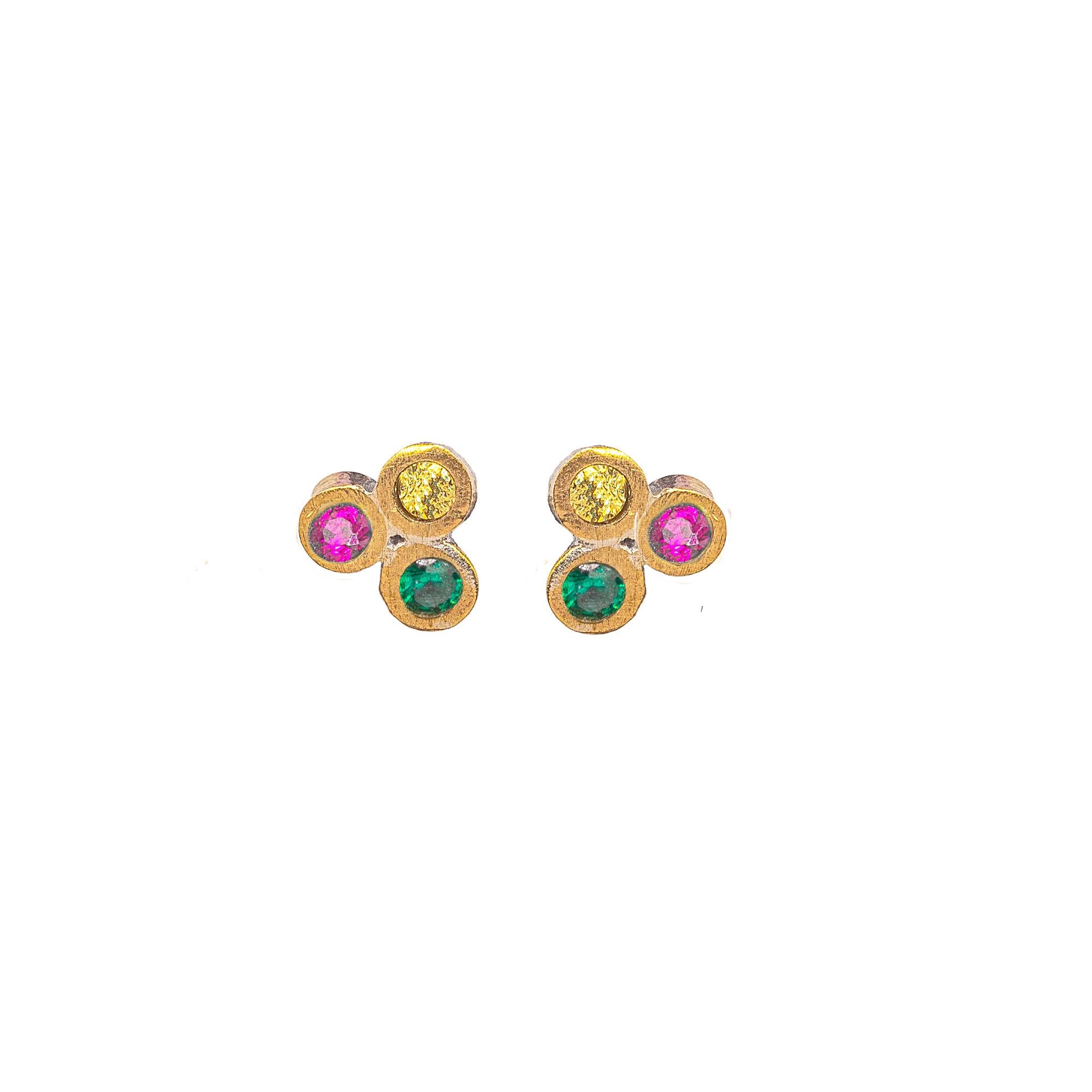 Women’s Gold Get Funky Trio Diamond, Emerald, Ruby Or Pink, Yellow Or Blue Sapphire Stud Earrings Lily Flo Jewellery