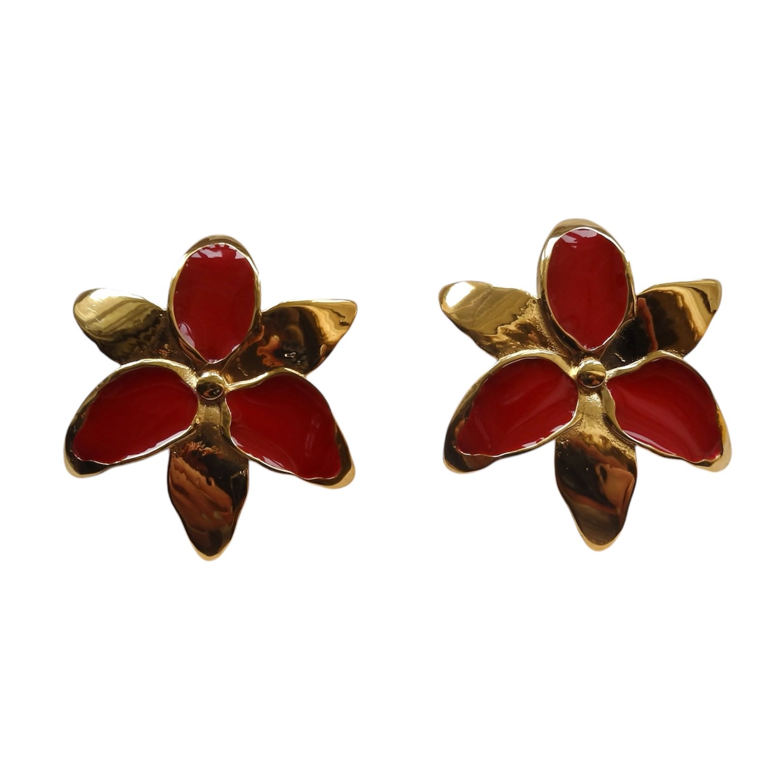 Women’s Red Enamel Flower Statement Earrings | Squeeze Jewellery