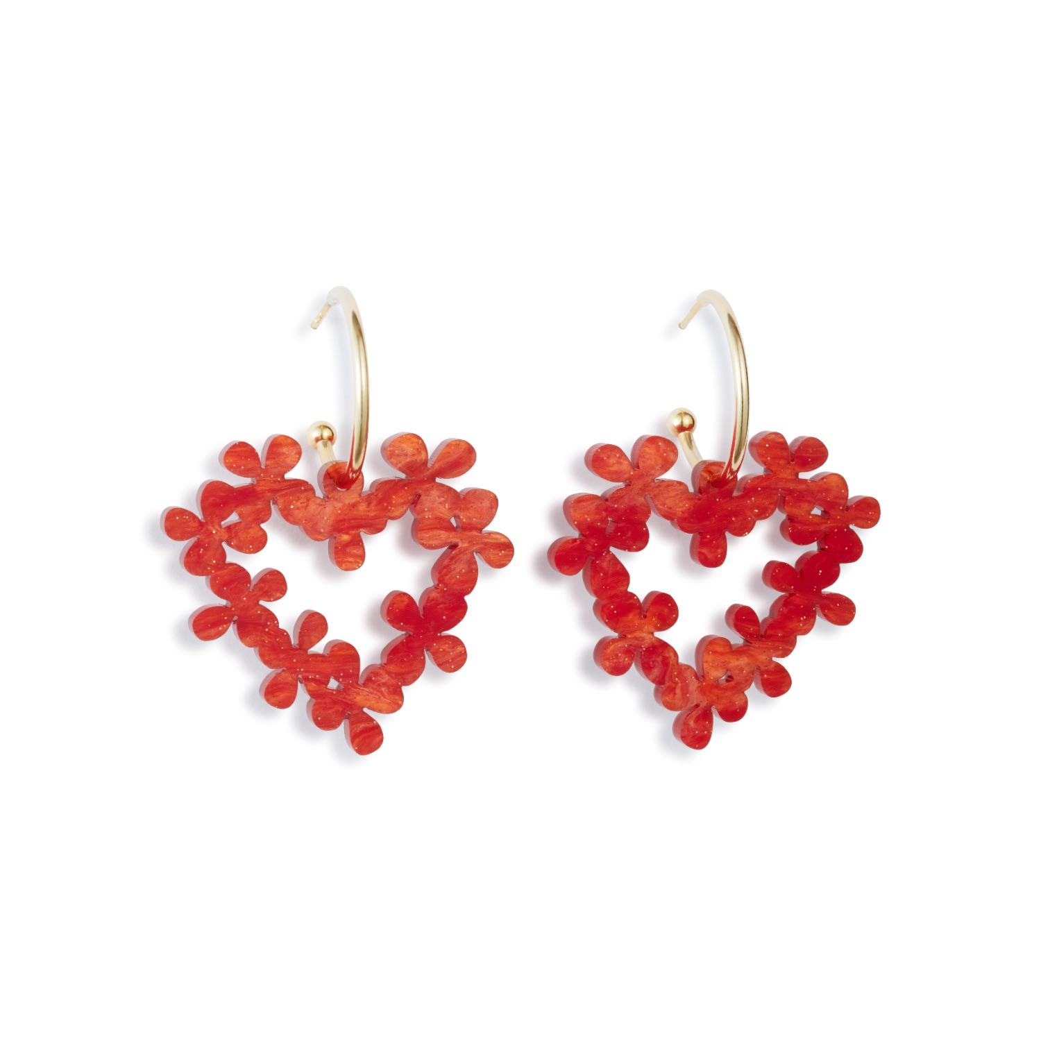 Toolally Women's Red / Yellow / Orange Mini Hearts In Flowers - Sienna & Gold Vermeil In Red/yellow/orange