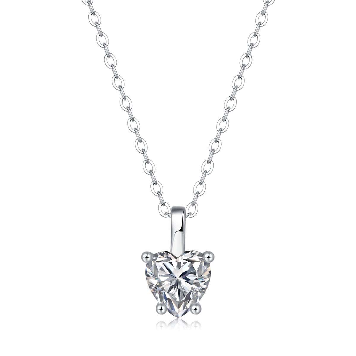 Genevive Jewelry Women's Stella Valentino Sterling Silver White Gold Plated With Lab Created Moissanite Heart Solitai In White