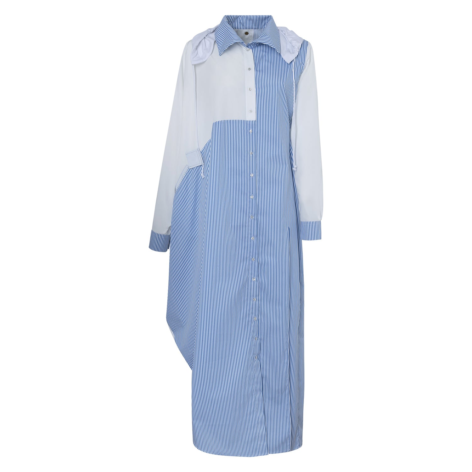 Women’s Blue / White Volumed Long Shirt Dress Large Cassum