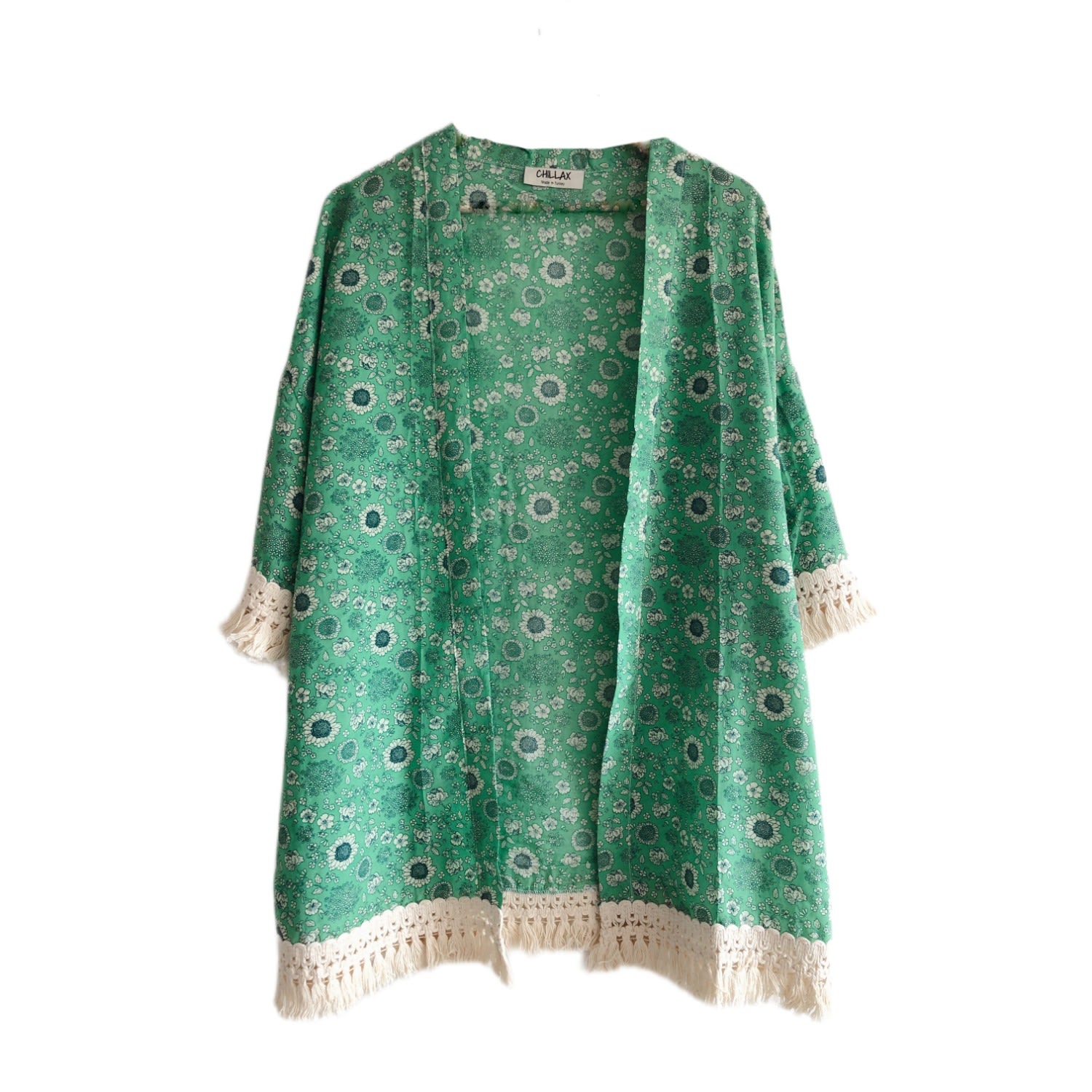 Women’s Green Posy Fringe Kimono One Size Chillax