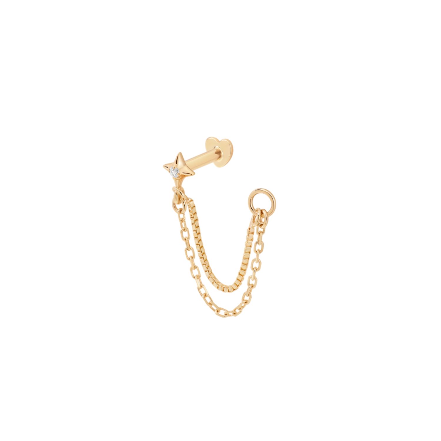 Vanchi Women's 14k Solid Yellow Gold Lab-grown Diamond Double Chain Flat Back Stud In Gold