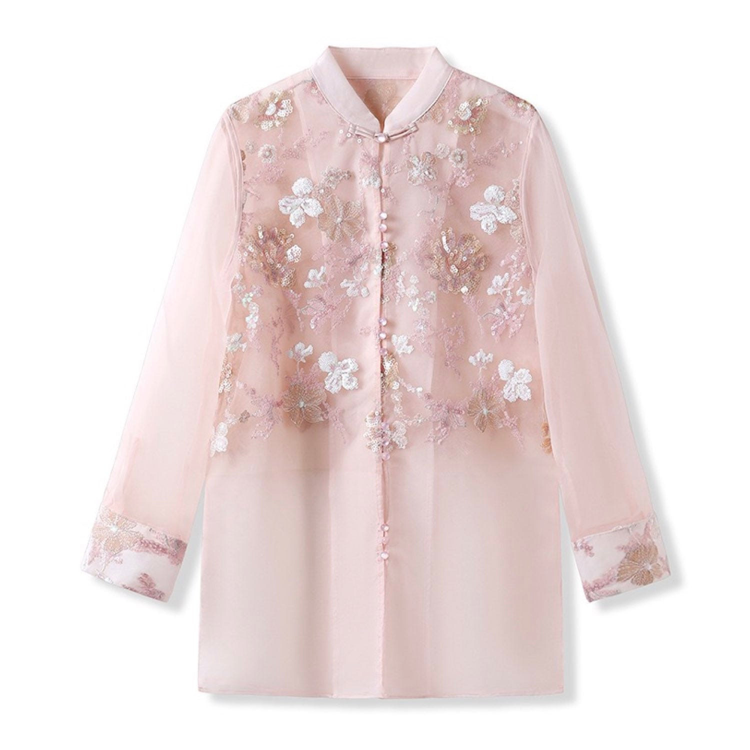 Jiaying Wang Wjy Studio London Women's Pink / Purple Embroidered Sheer Pink Floral Shirt In Pink/purple