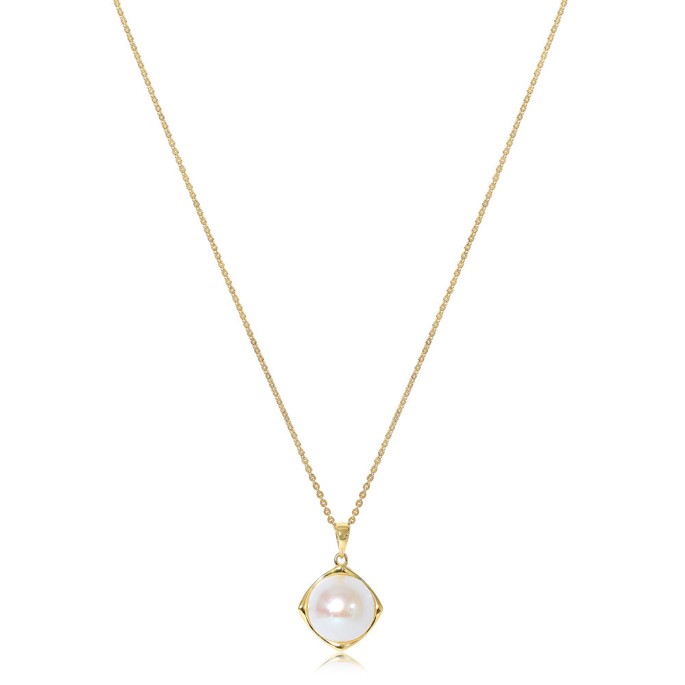 Pearls Of The Orient Online Women's Gold / White Gratia Cultured Freshwater Pearl Pendant Set In A Golden Square In Multi