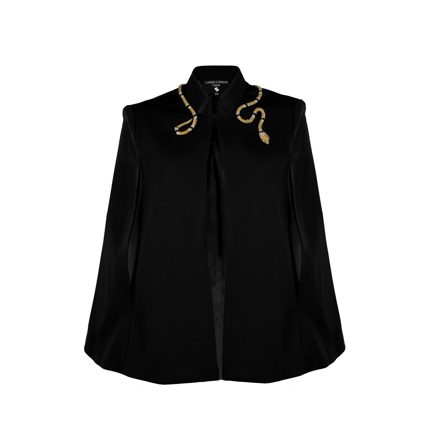 Laines London Women's Laines Couture Tailored Cape With Embellished Black & Gold Wrap Around Snake In Black