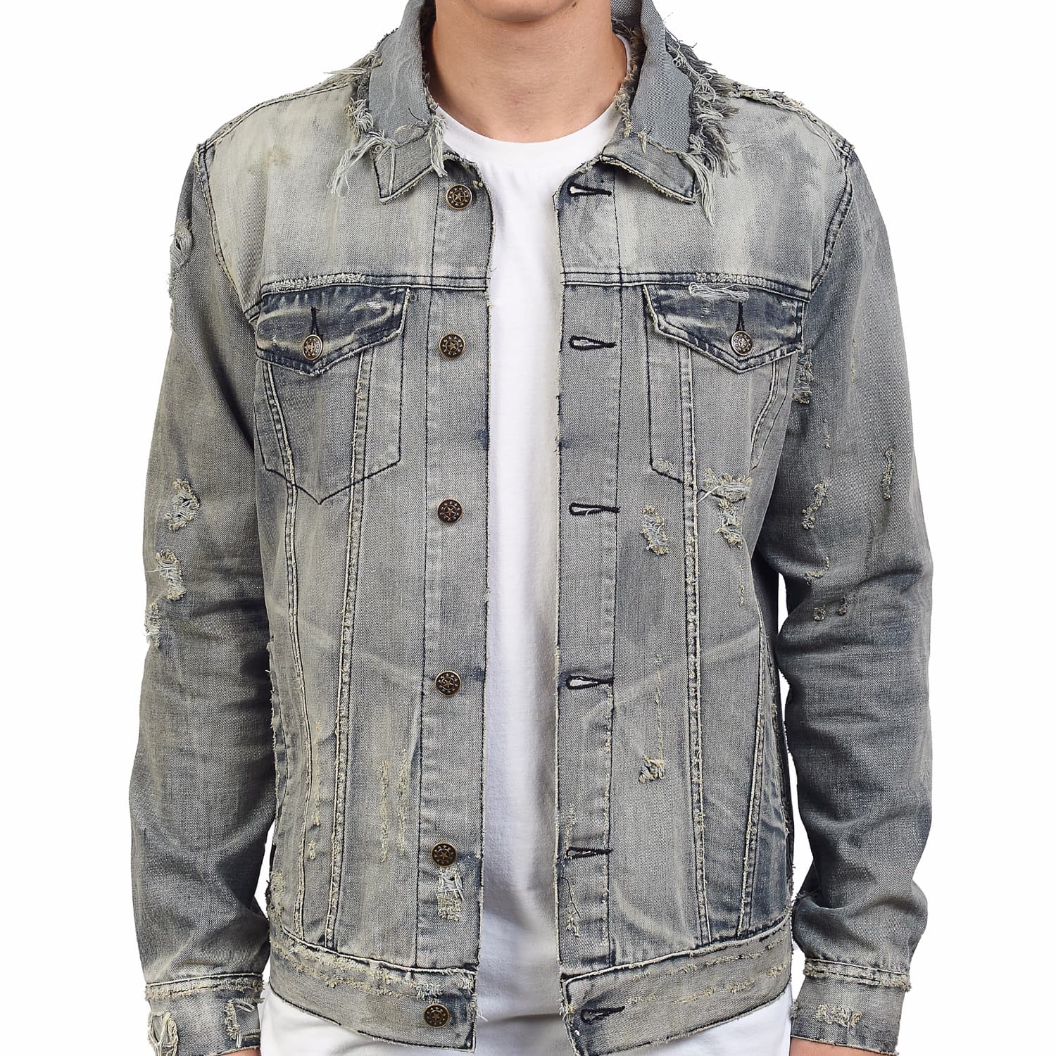 distressed grey denim jacket