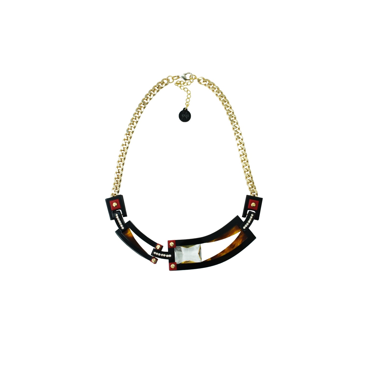 Gissa Bicalho Women's Brown Handmade Acrylic Necklace Deco Choker Rectangular Cut Stone Caramel Granite In Brown
