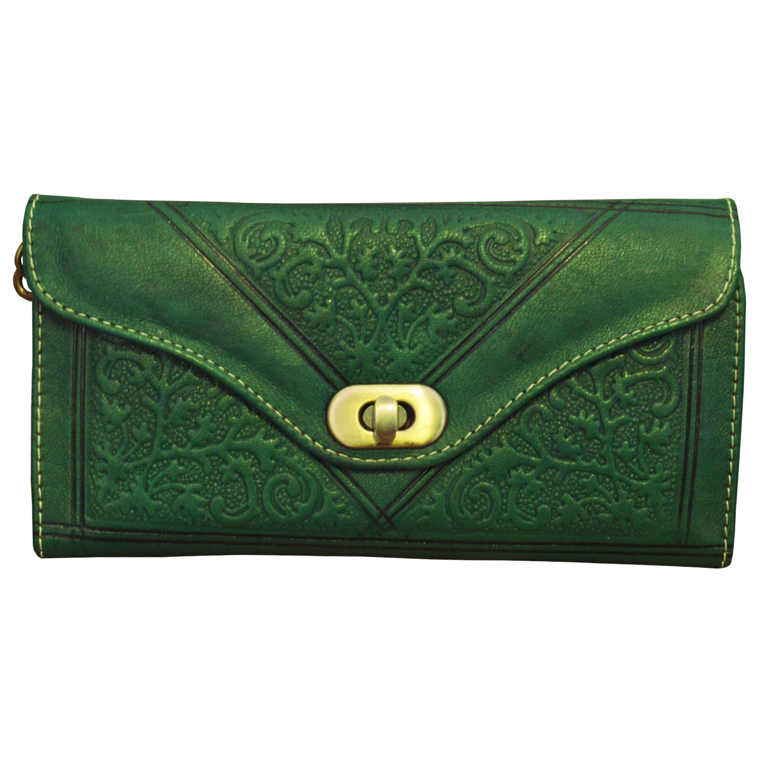 Women's Leather Tri-Fold Purse Green | Berber Leather