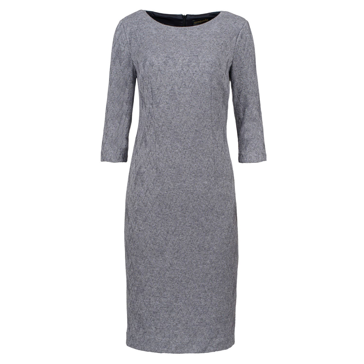 Women’s Grey Jacquard Fitted Dress With Elbow-Length Sleeves XXL Conquista