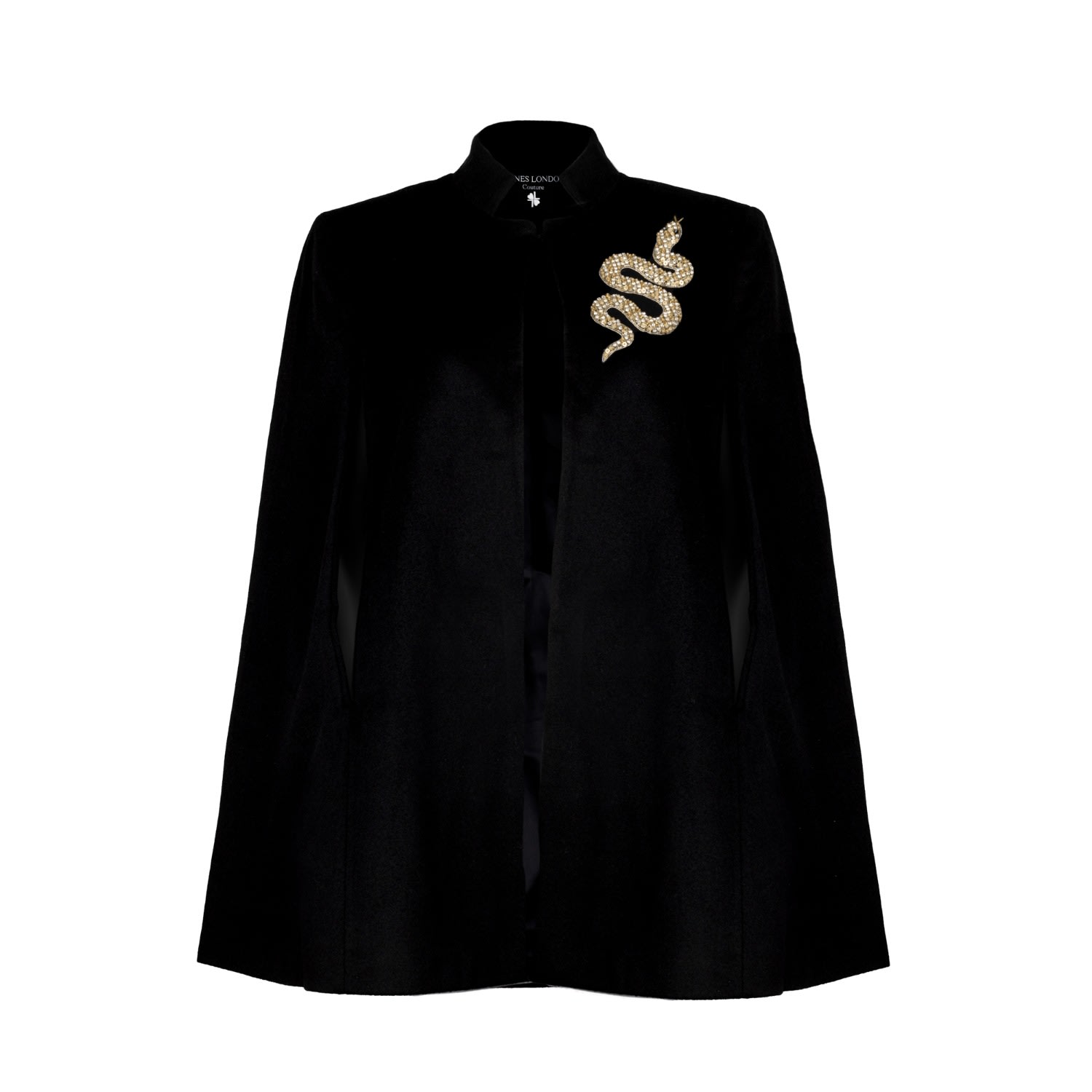 Laines London Women's Laines Couture Wool Blend Cape With Embellished Gold Snake - Black