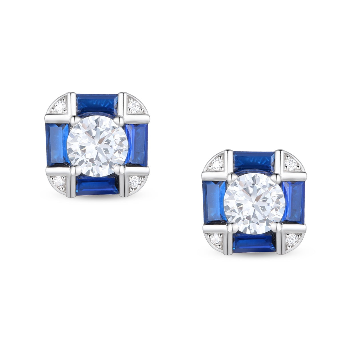 Women’s Blue / White / Silver Dco Geometric Blue Stud Earrings Genevive Jewelry