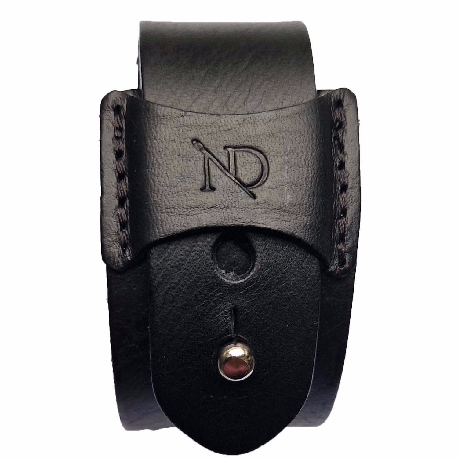 Men’s Finsbury Black Natural Grain Leather Bracelet With Silver Button N’damus London