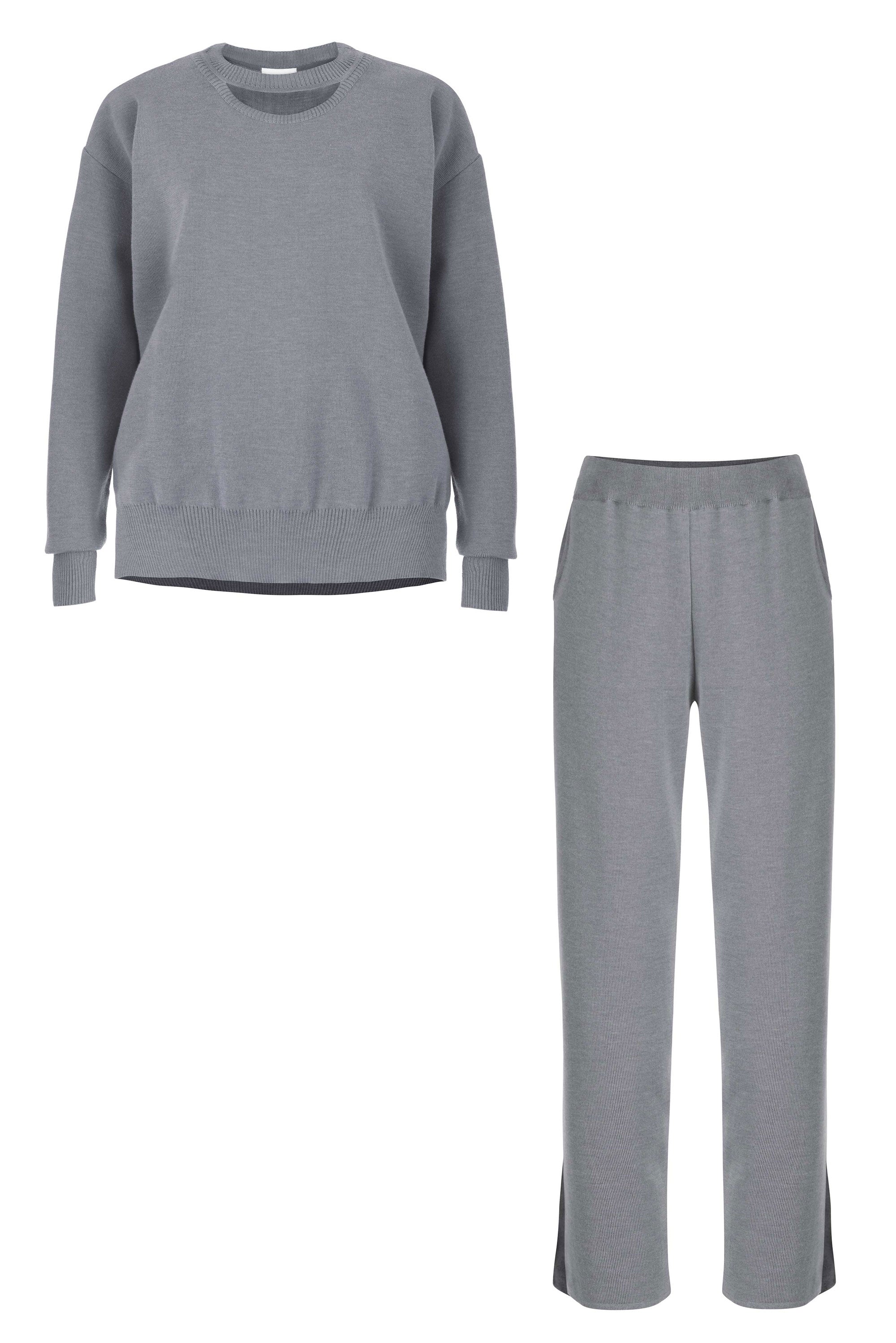 Ora & Rotondo 100% Merino Co-Ord In Light Grey L/Xl Salanida