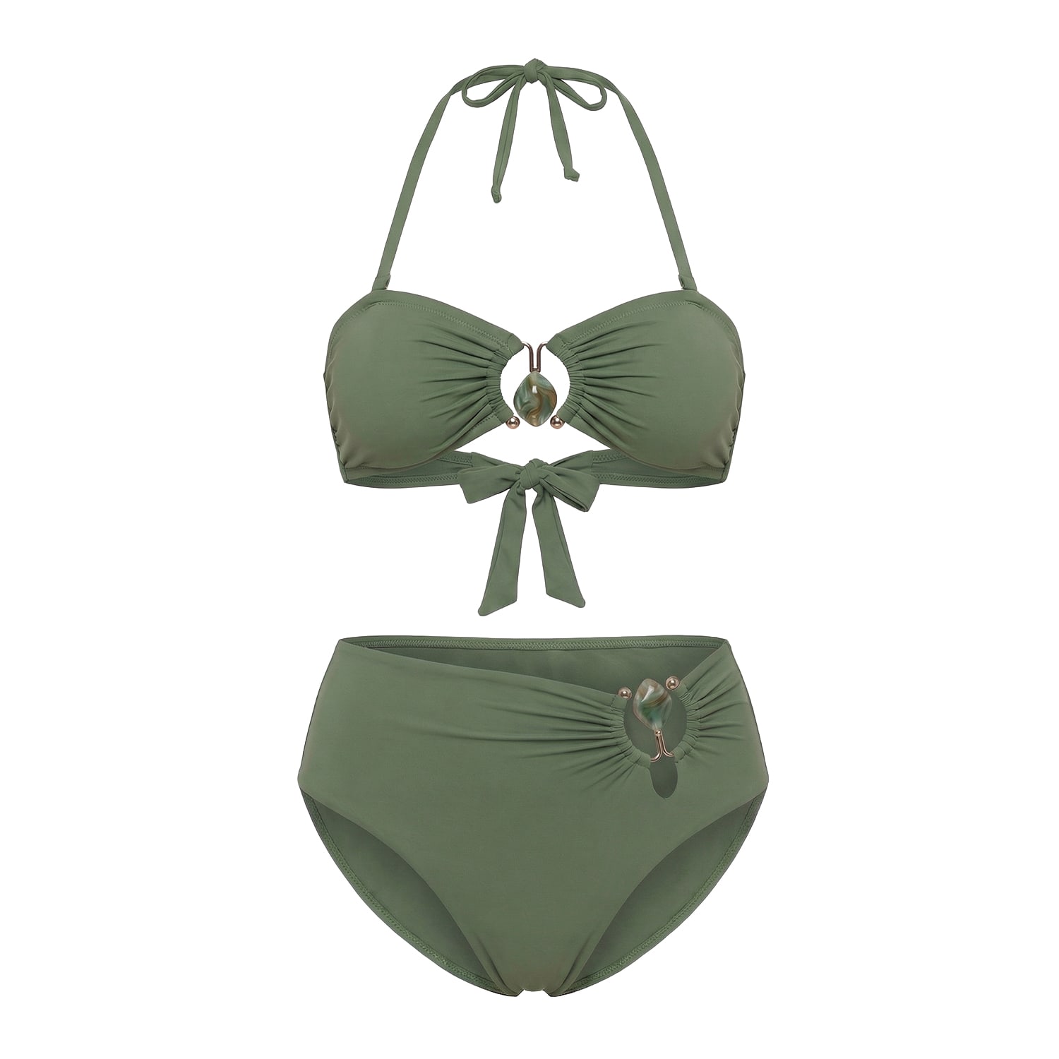 Women's Green The Echo Stone - Jade | Bandeau Bikini With Jewel Detail | Medium | Aulala Paris
