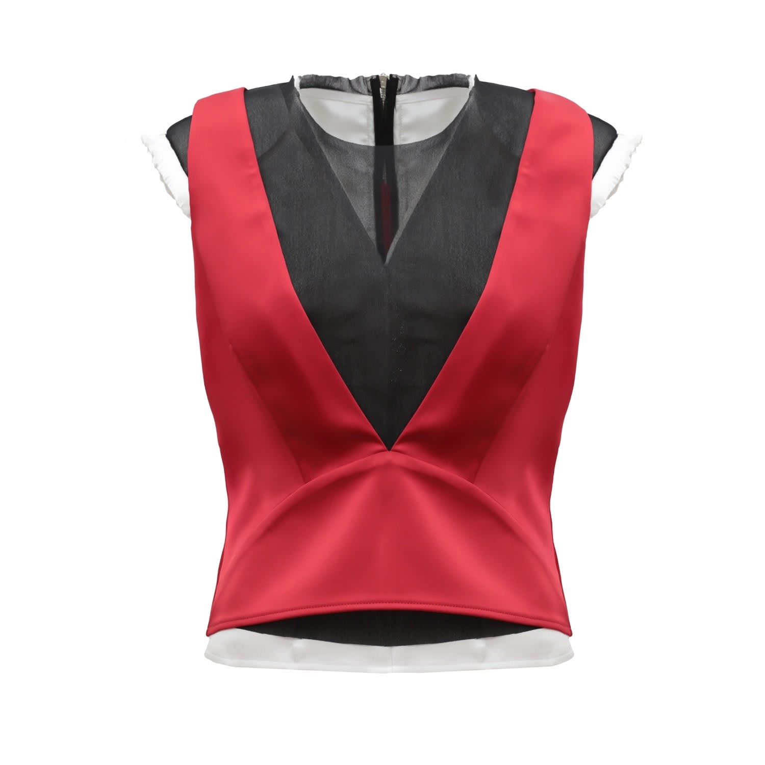 Julia Allert Women's Red / Black Satin Blouse With Mesh And Shoulder Pads Red In Red/black