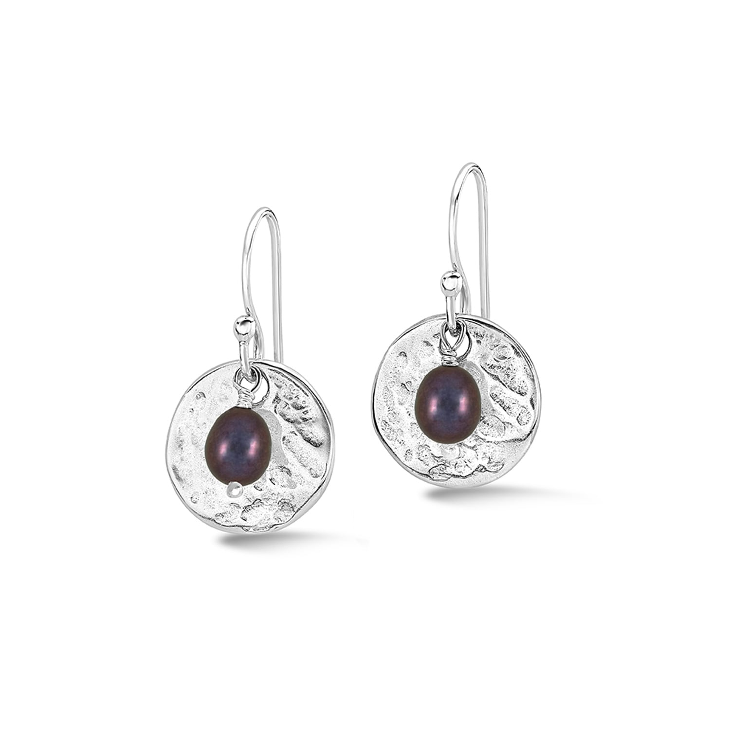 Dower & Hall Women's Hammered Disc & Peacock Freshwater Pearl Nomad Earrings In Sterling Silver In Metallic