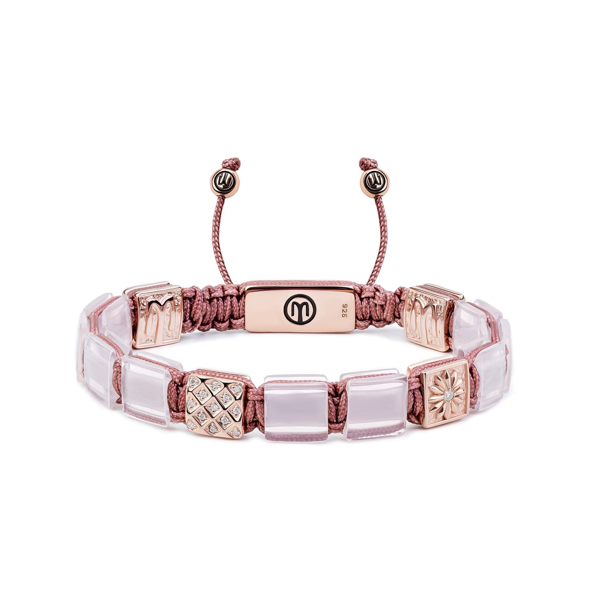 Mahigan Women's Pink / Purple / Rose Gold Dark Mauve Macráme Bracelet With Rose Quartz In Rose Gold - 8mm