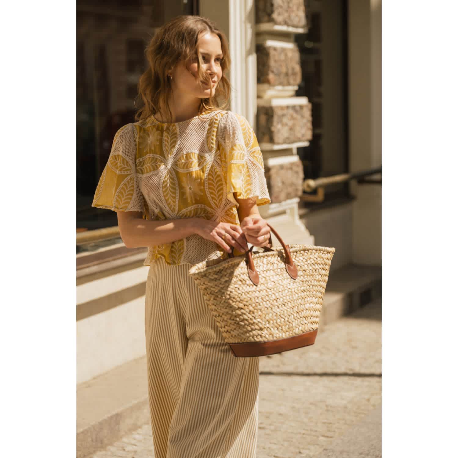 The Briefest Of Moments Yellow Floral Mesh Rene Blouse | Traffic