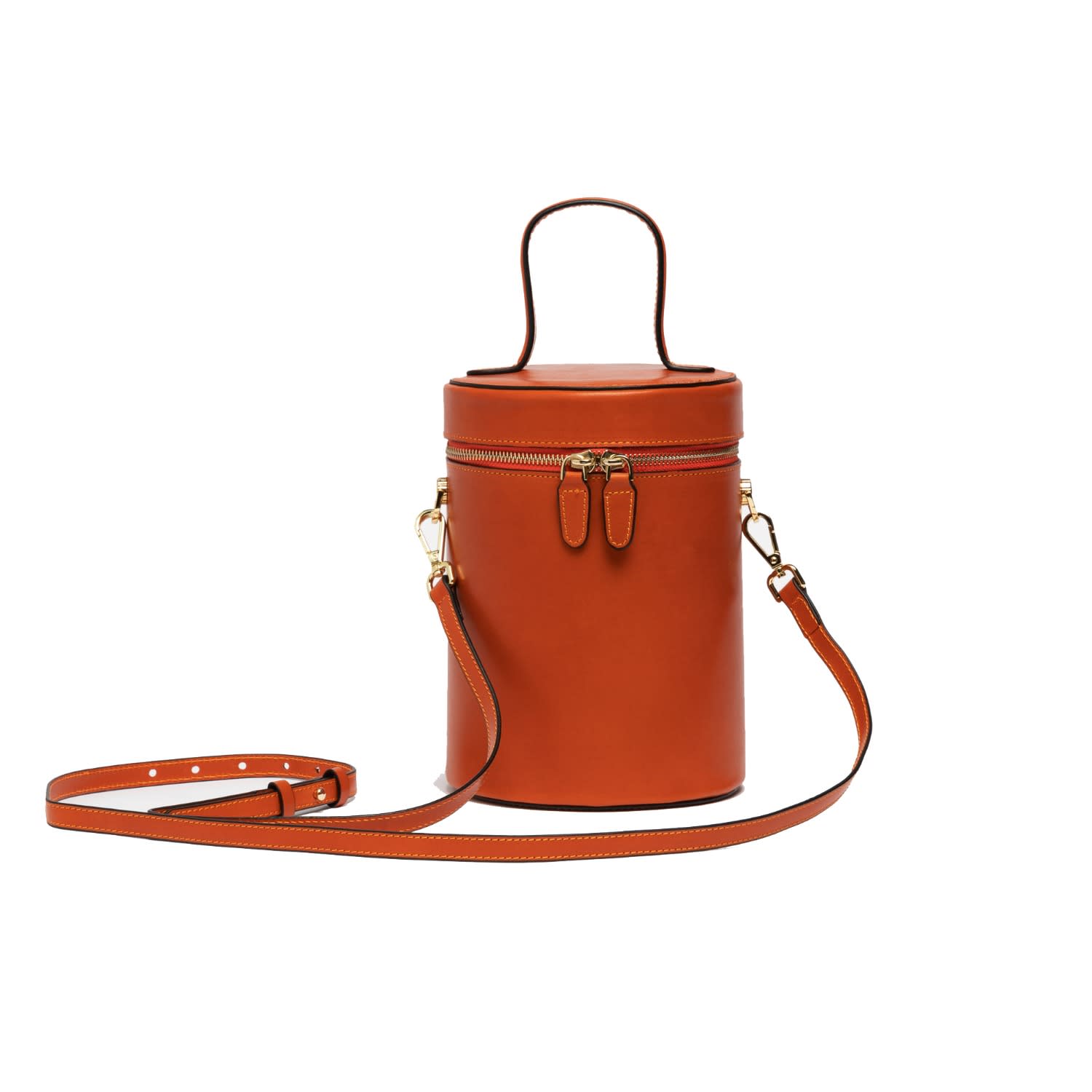 Full-Grain Leather Bucket with Cowhide Stripe - Camel