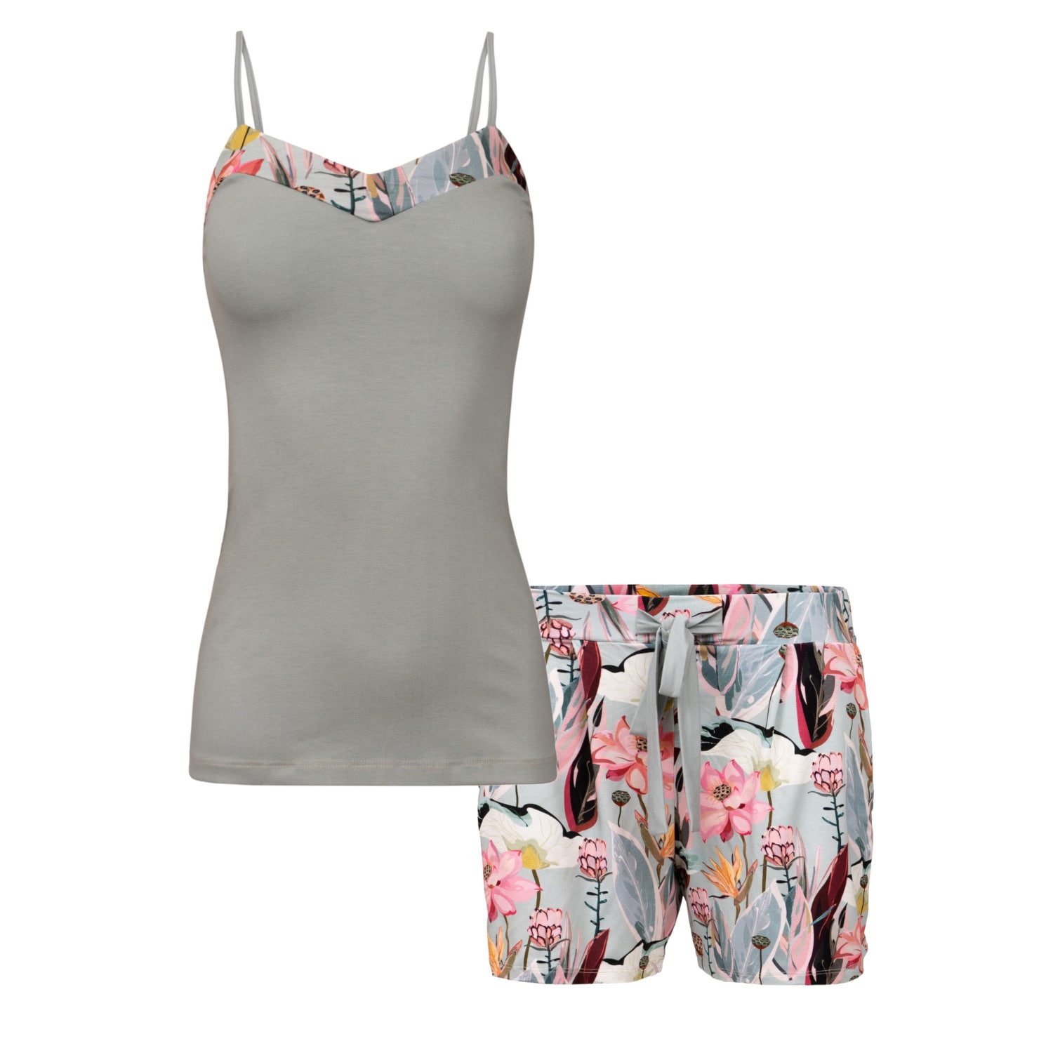 Oh!zuza Night&day Women's Green / Pink / Purple Botanica – Short Floral Pajama Set With Bow