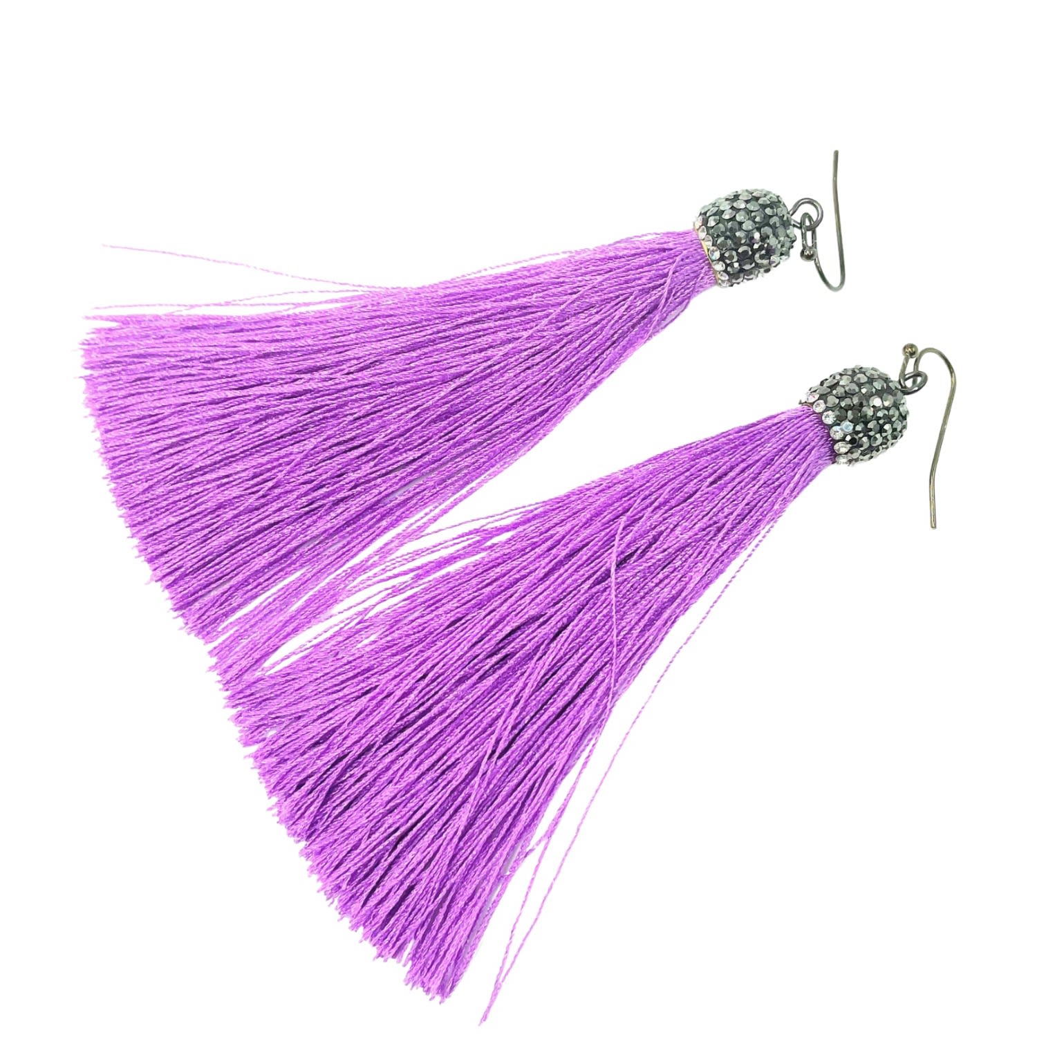 Amy Delson Jewelry Women's Purple / Silver Silky - Purple Tassel Faceted Crystal Earrings In Purple
