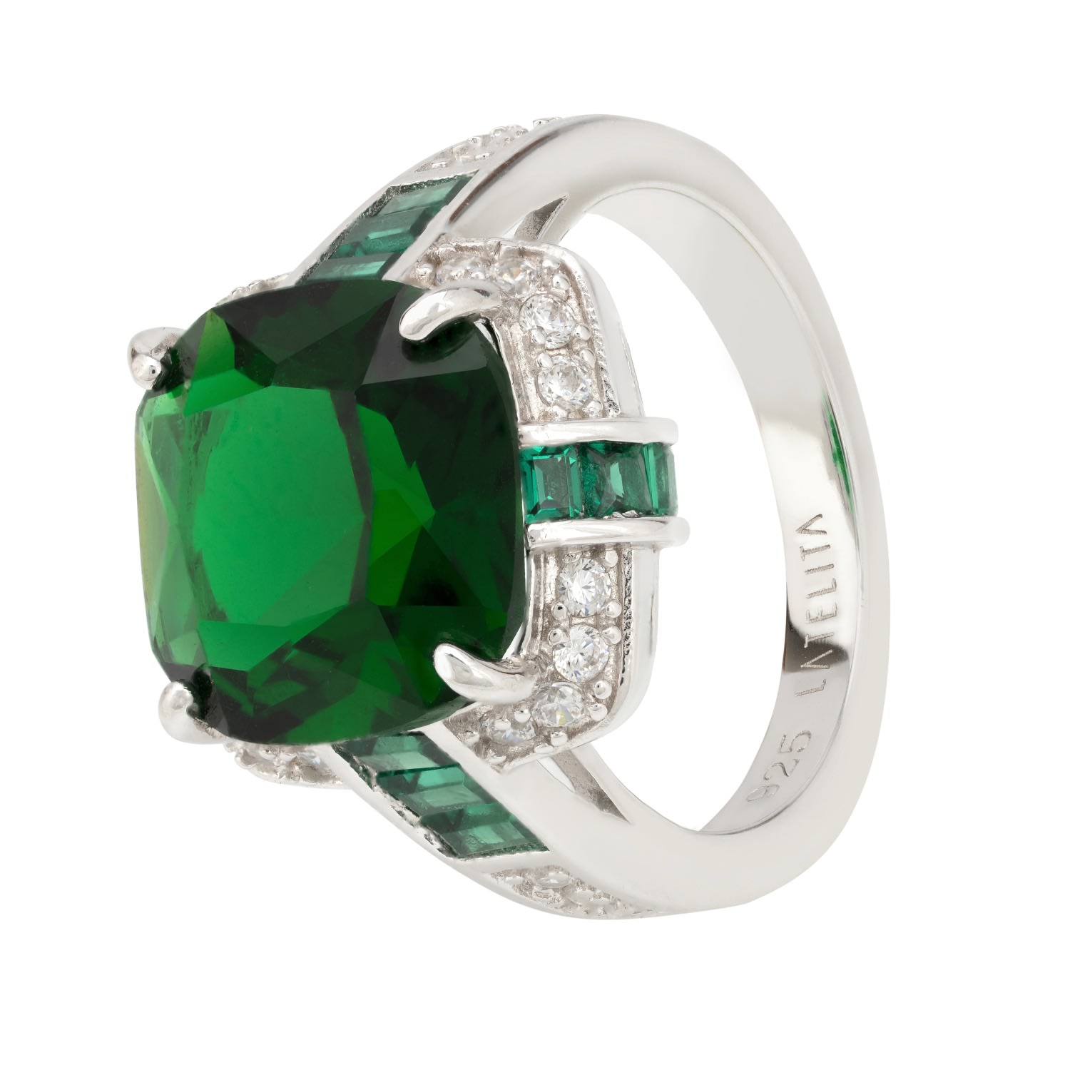 Women’s Silver / White / Green Windsor Silver Ring Emerald Latelita