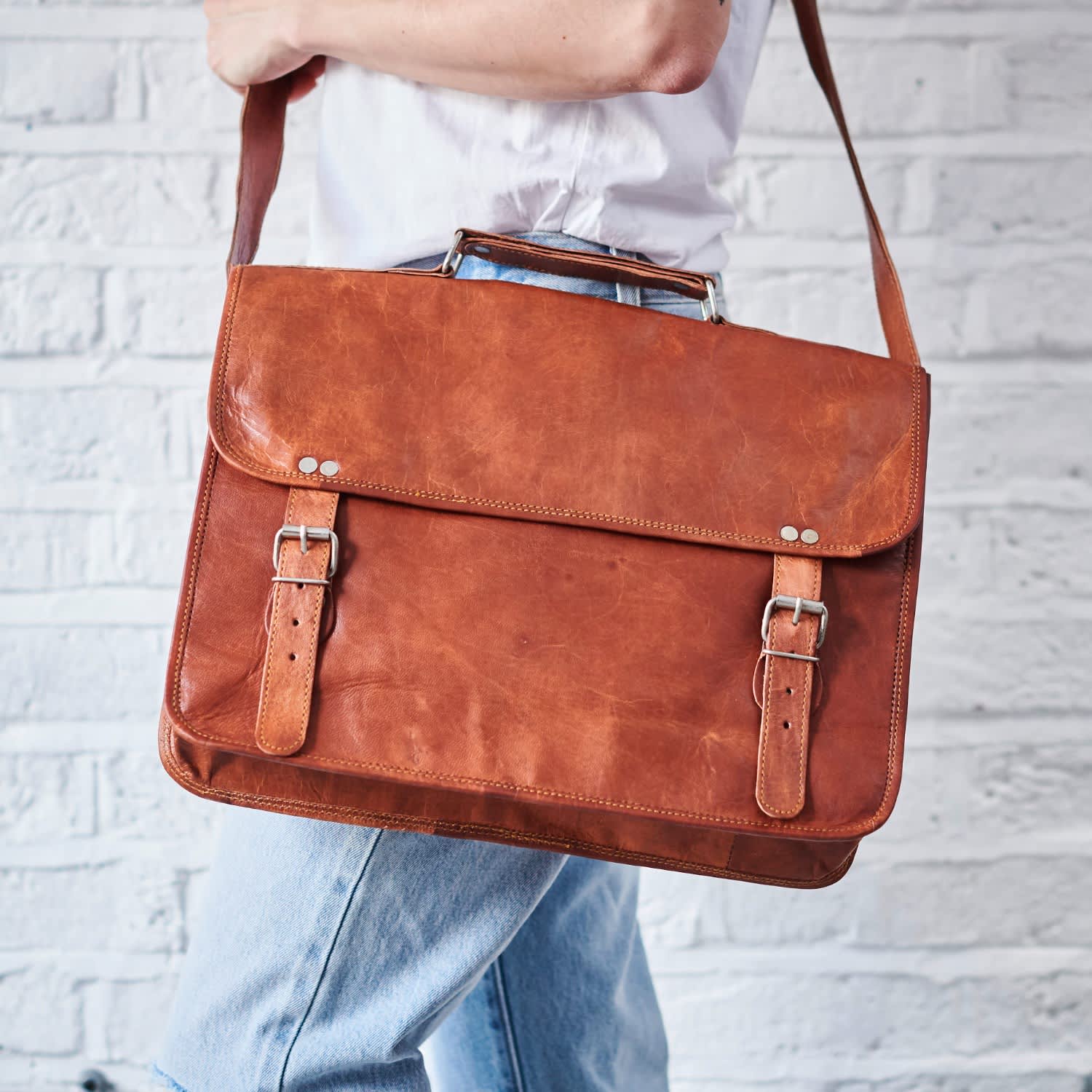 Vida Vintage Classic Leather Laptop Bag Fifteen Inch VIDA VIDA Wolf Badger