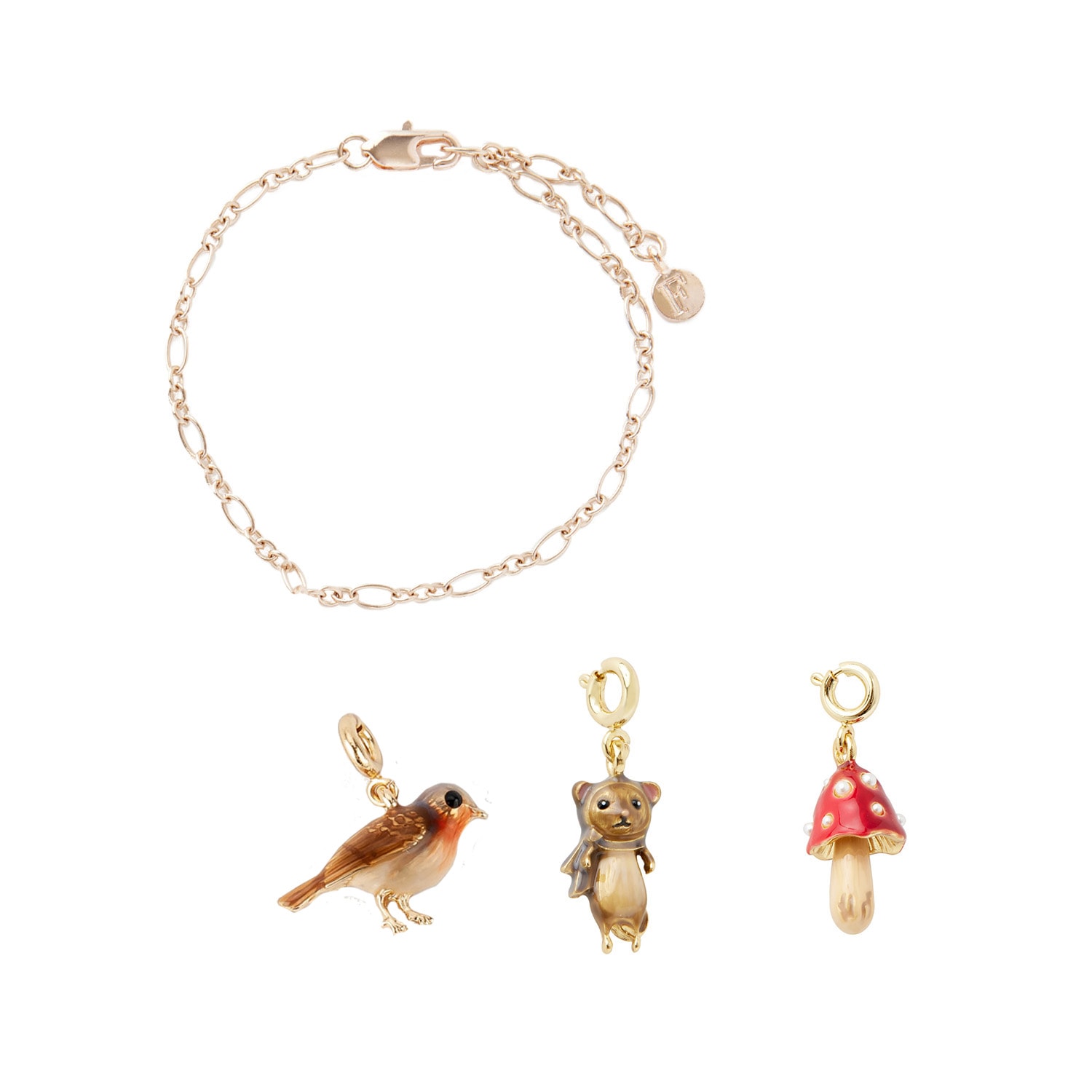 Women’s Fable Cable Chain Bracelet, Ralph Mouse Charm, Robin Charm & Mushroom Charm Set Fable England