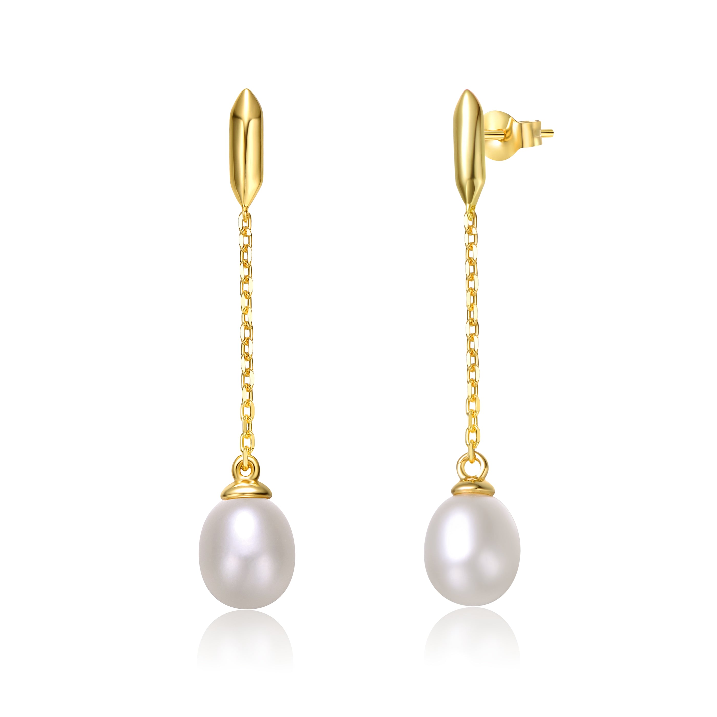 Women’s Gold / White Delphine Pearl Dainty Chain Golden Dangle Earrings Genevive Jewelry