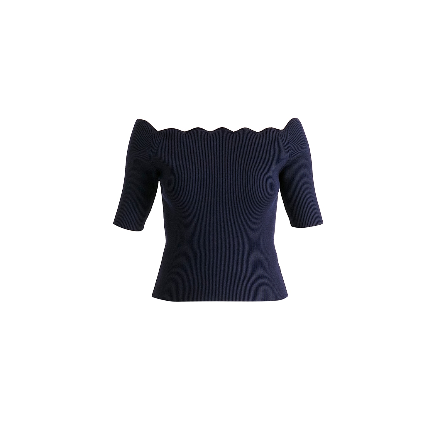 Paisie Women's Blue Scallop Neck Knit Top In Navy In Blue