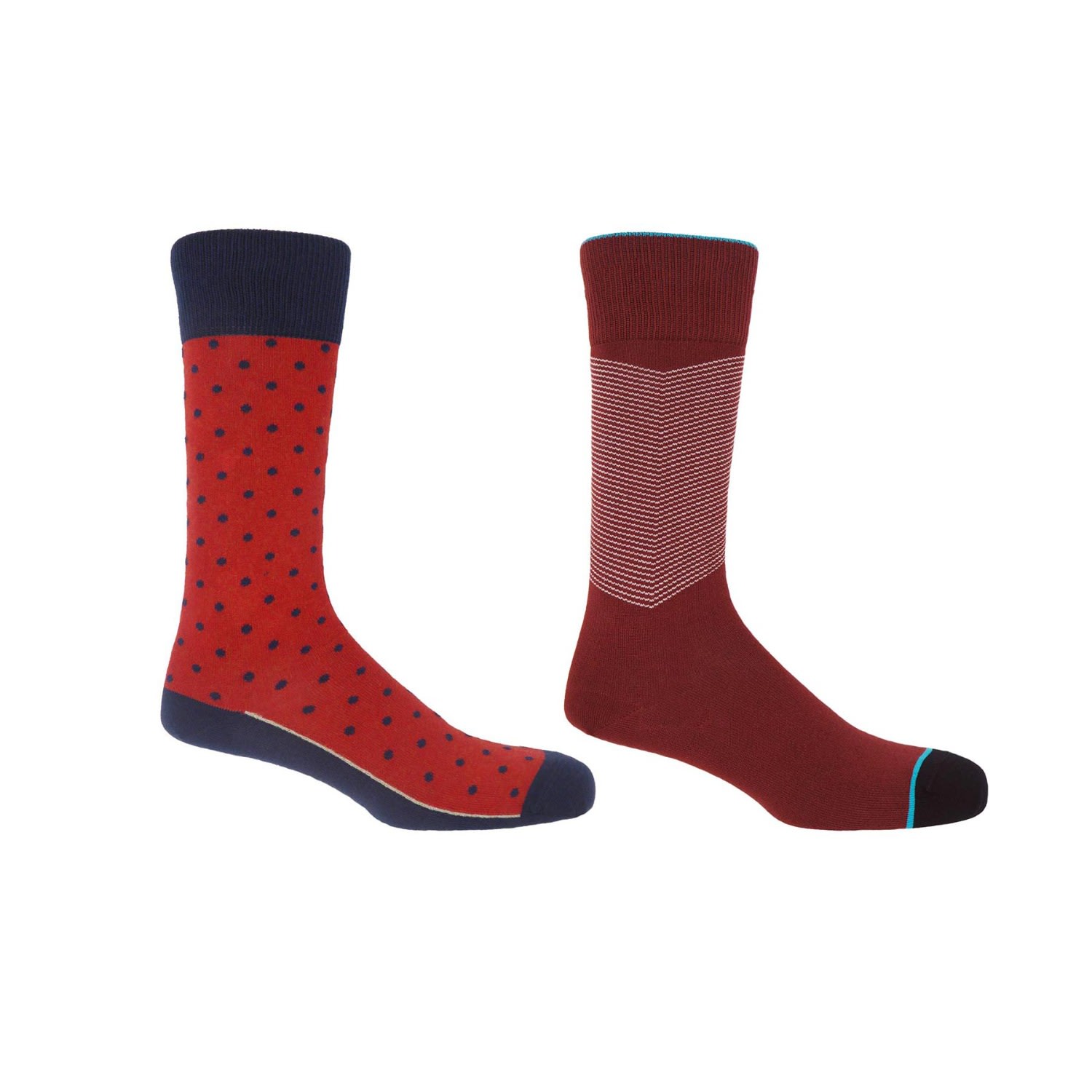 Apple Pin Polka & Garnet Chevron Men’s Socks 2 Pack One Size Peper Harow - Made in England