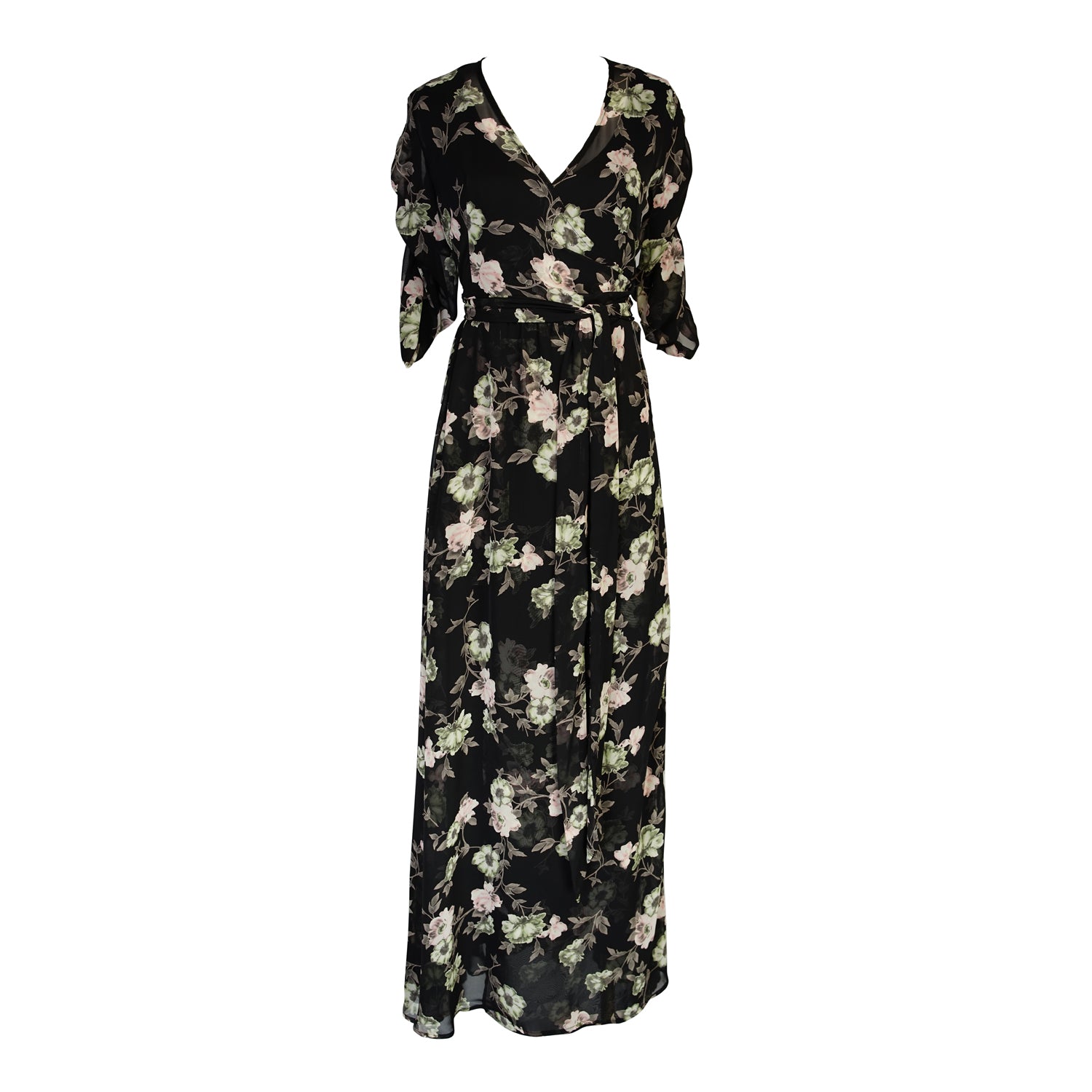 Jennafer Grace Women's Black Signature Wrap Dress In Noir Garden In Black