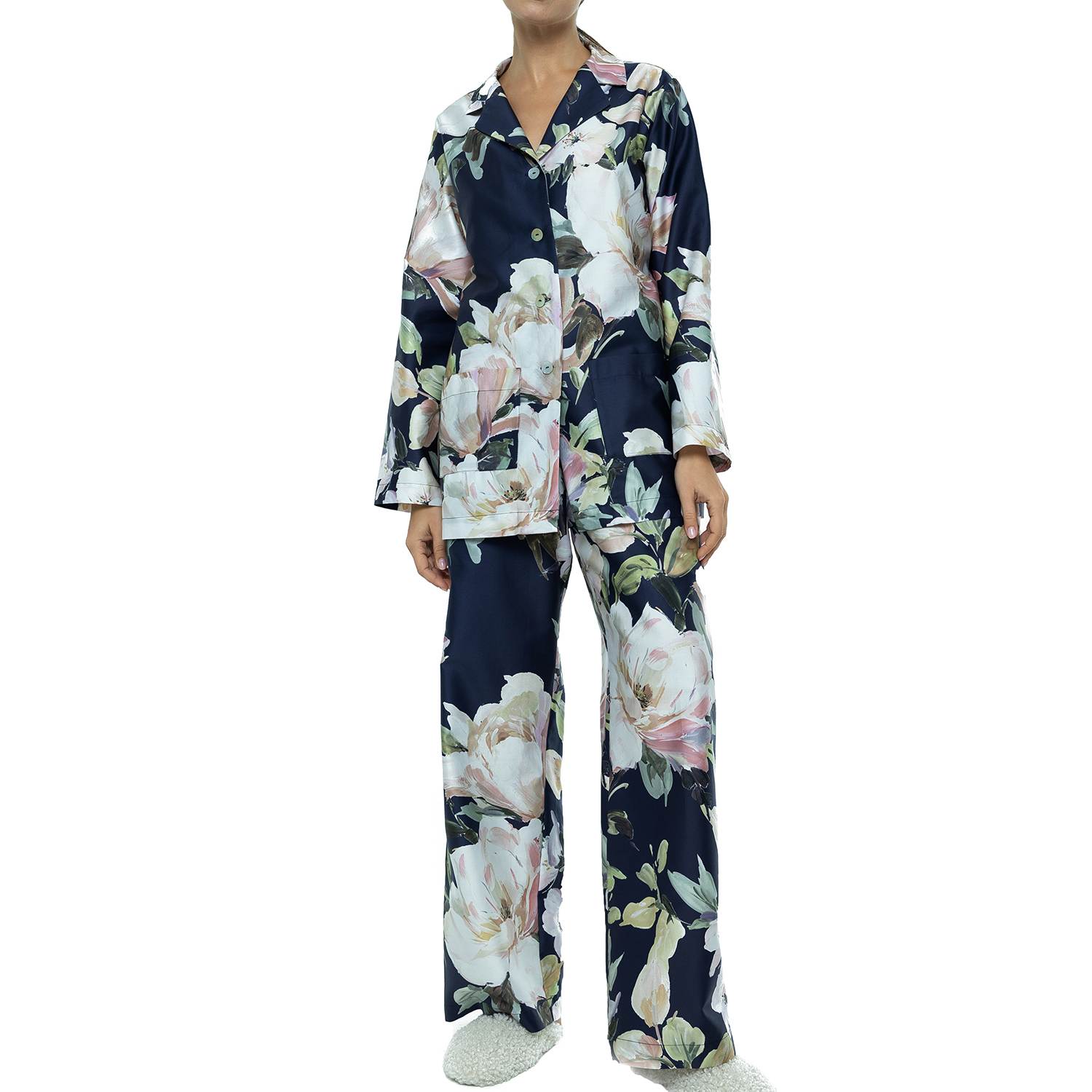 Decoflux Home Women's Long Cotton Pyjama Set - Harmony Dark Blue