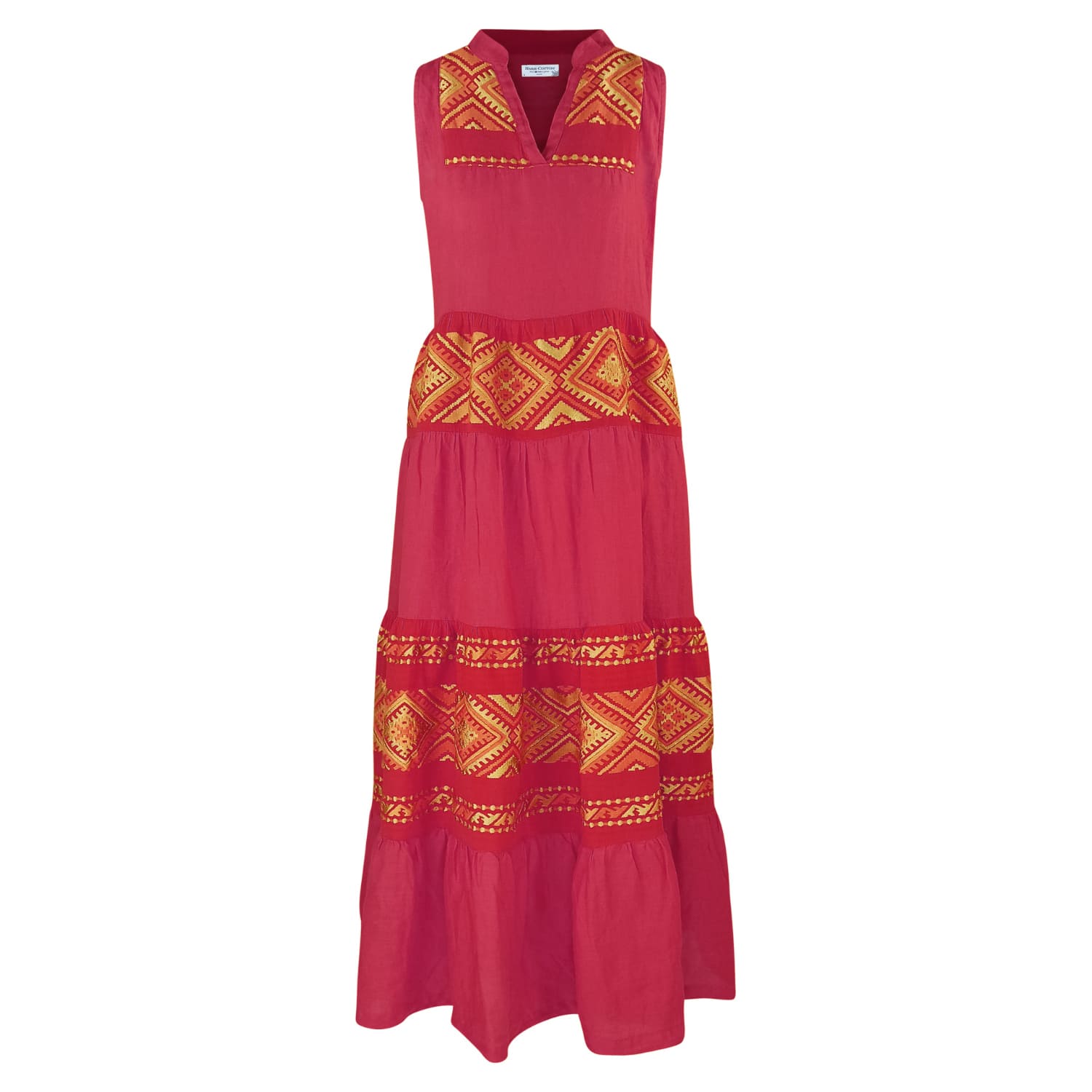 Haris Cotton Women's Linen Maxi Dress With Embroidered Panels-berry-gold In Yellow