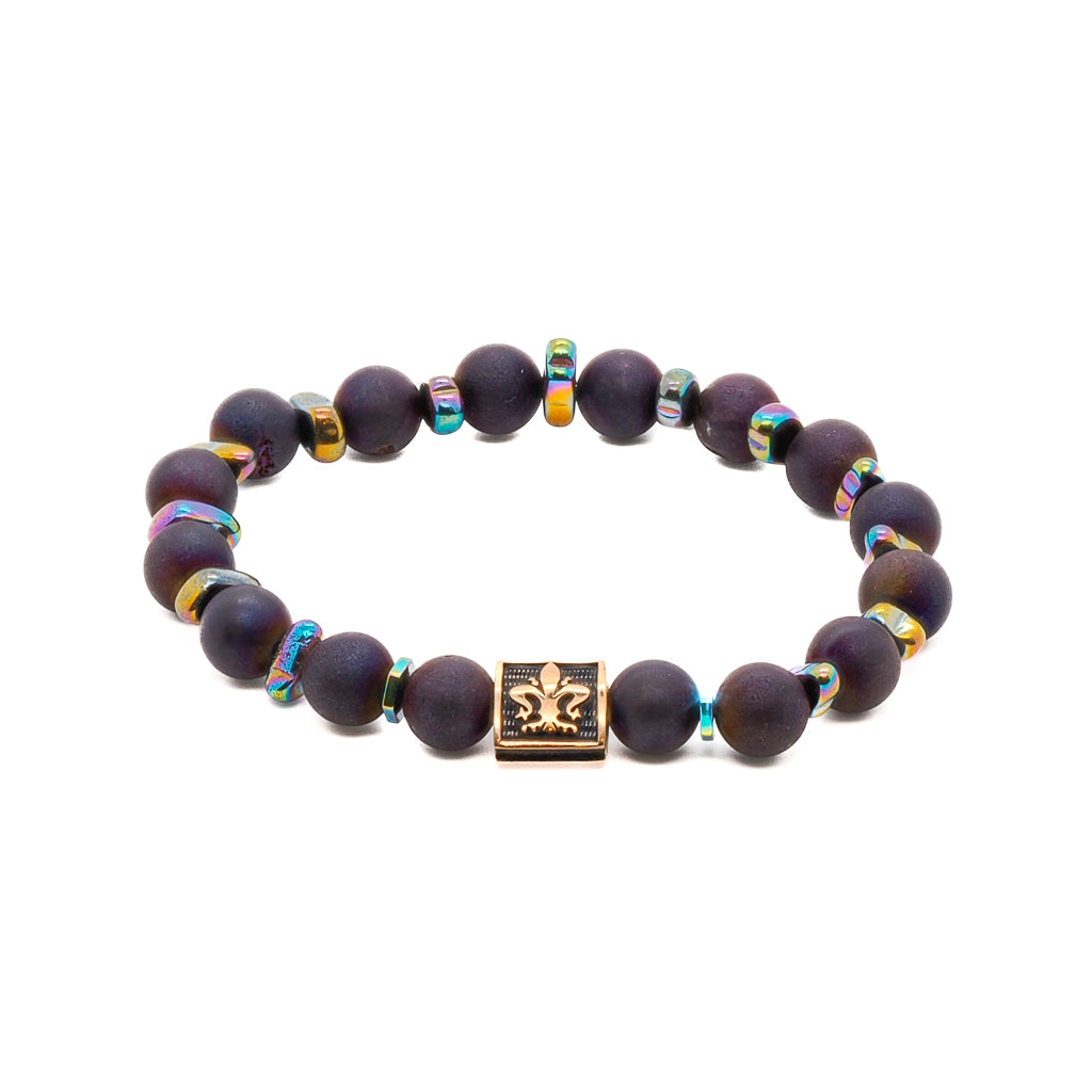 Women’s Gold / Blue / Pink Fleur De Lis Purple Agate Beaded Bracelet - Purple Ebru Jewelry