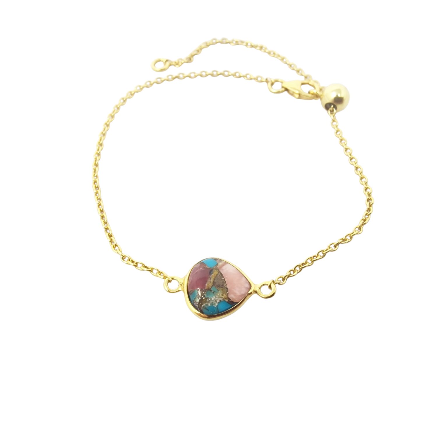 Harfi Women's Gold Vermeil Pink Opal And Turquoise Adjustable Gemstone Crystal Bracelet In Pink