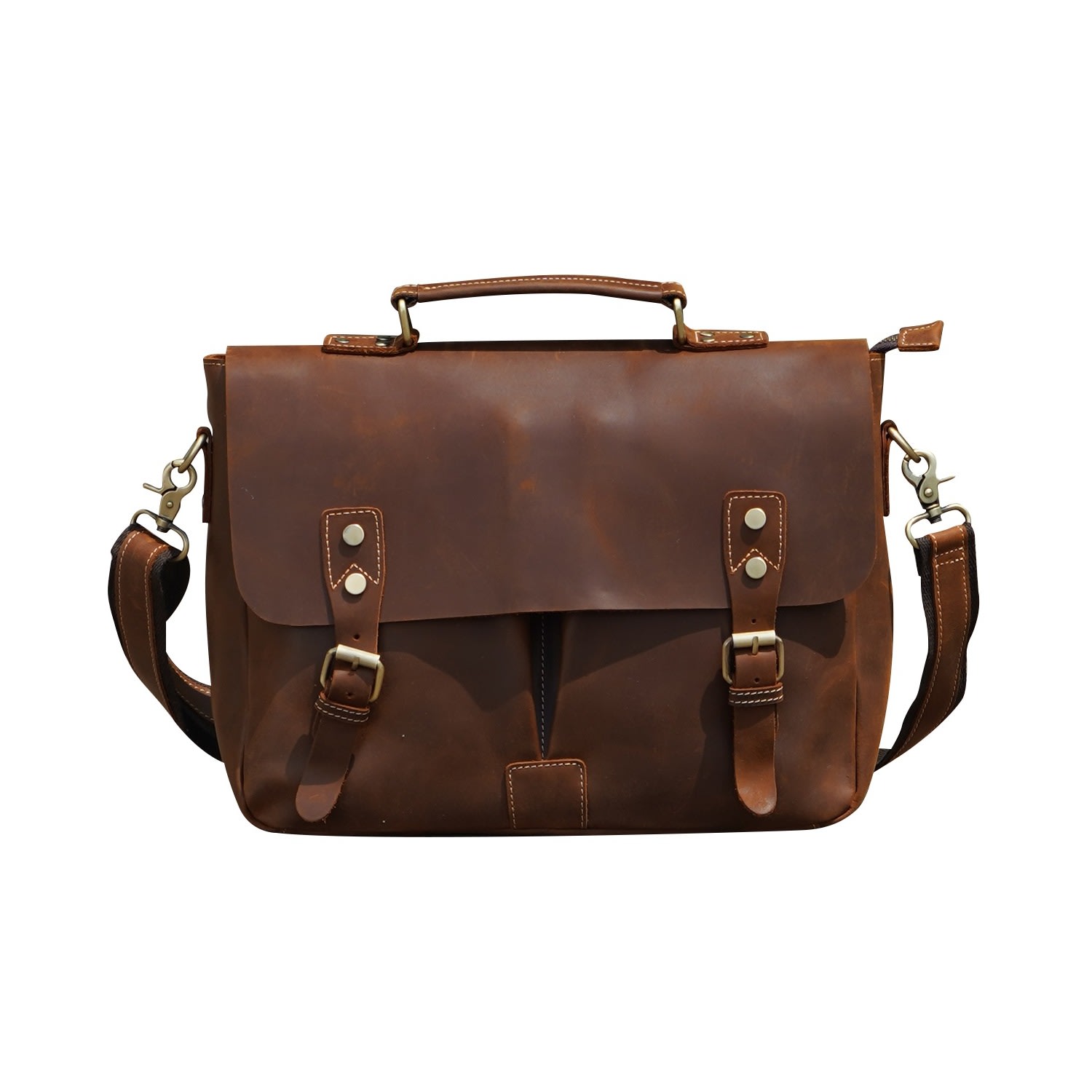 Men’s Genuine Leather Briefcase - Worn Brown Touri
