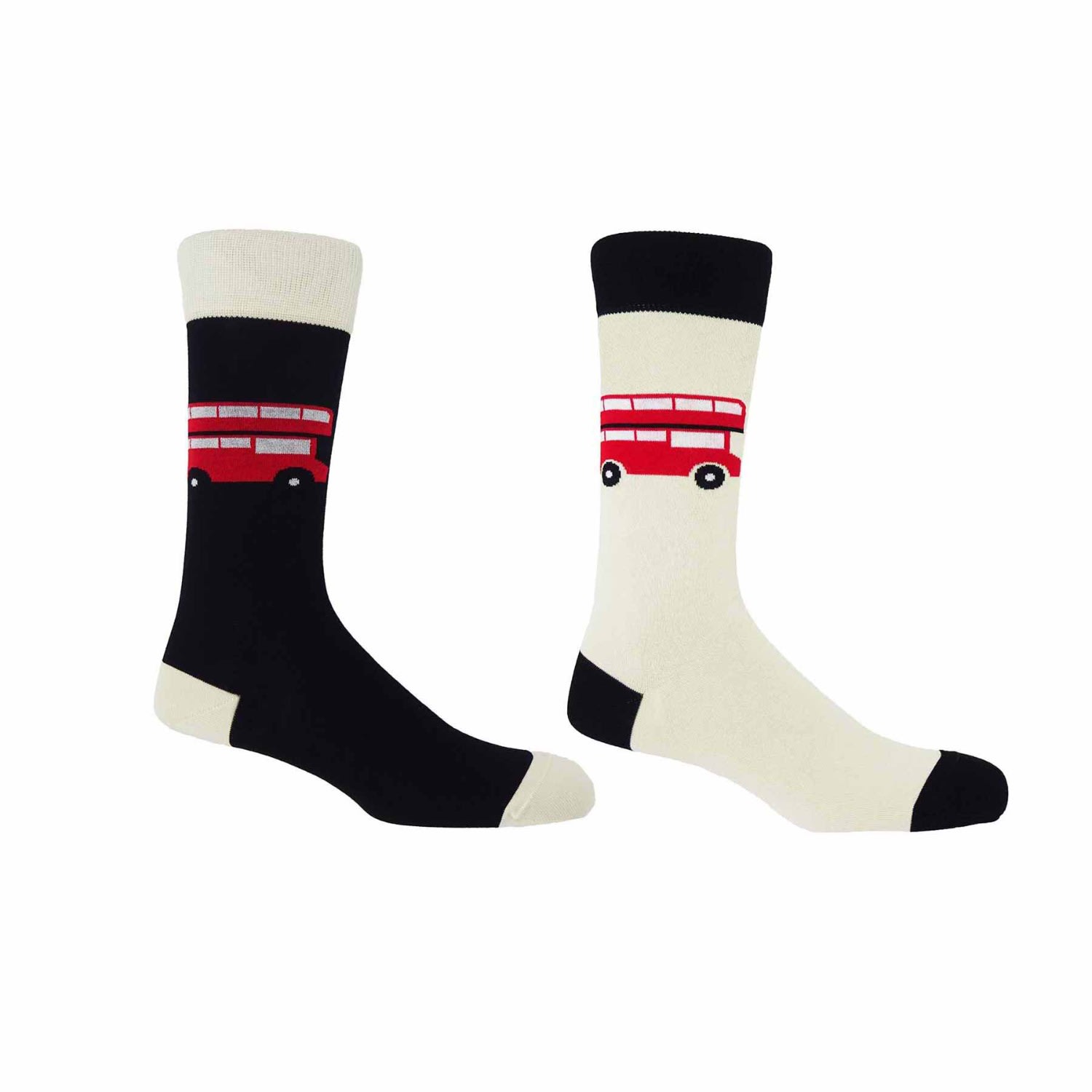 Black & Cream London Bus Men’s Socks 2 Pack One Size Peper Harow - Made in England