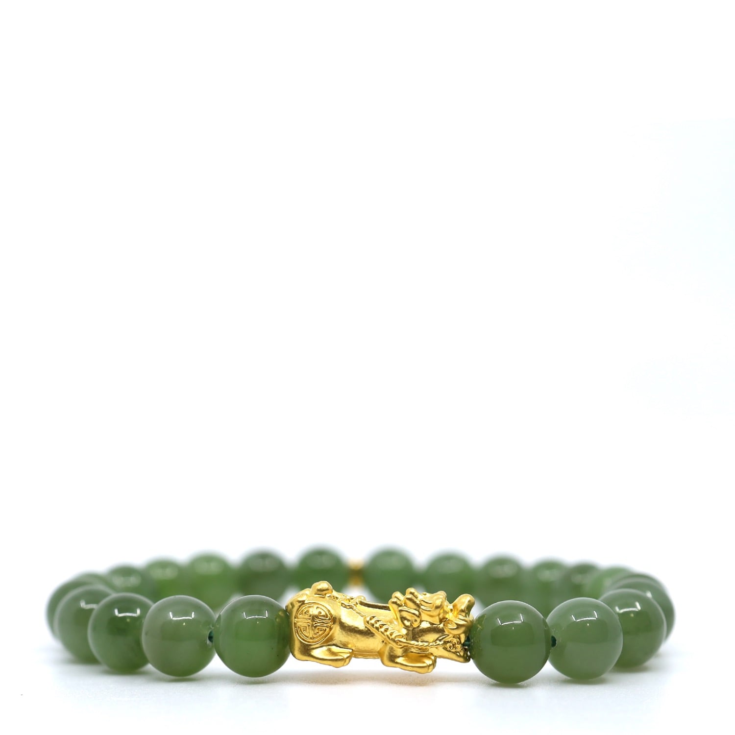 Shar Oke Men's Gold / Green Green Jade & 24k Pure Gold Pixiu Bracelet In Green