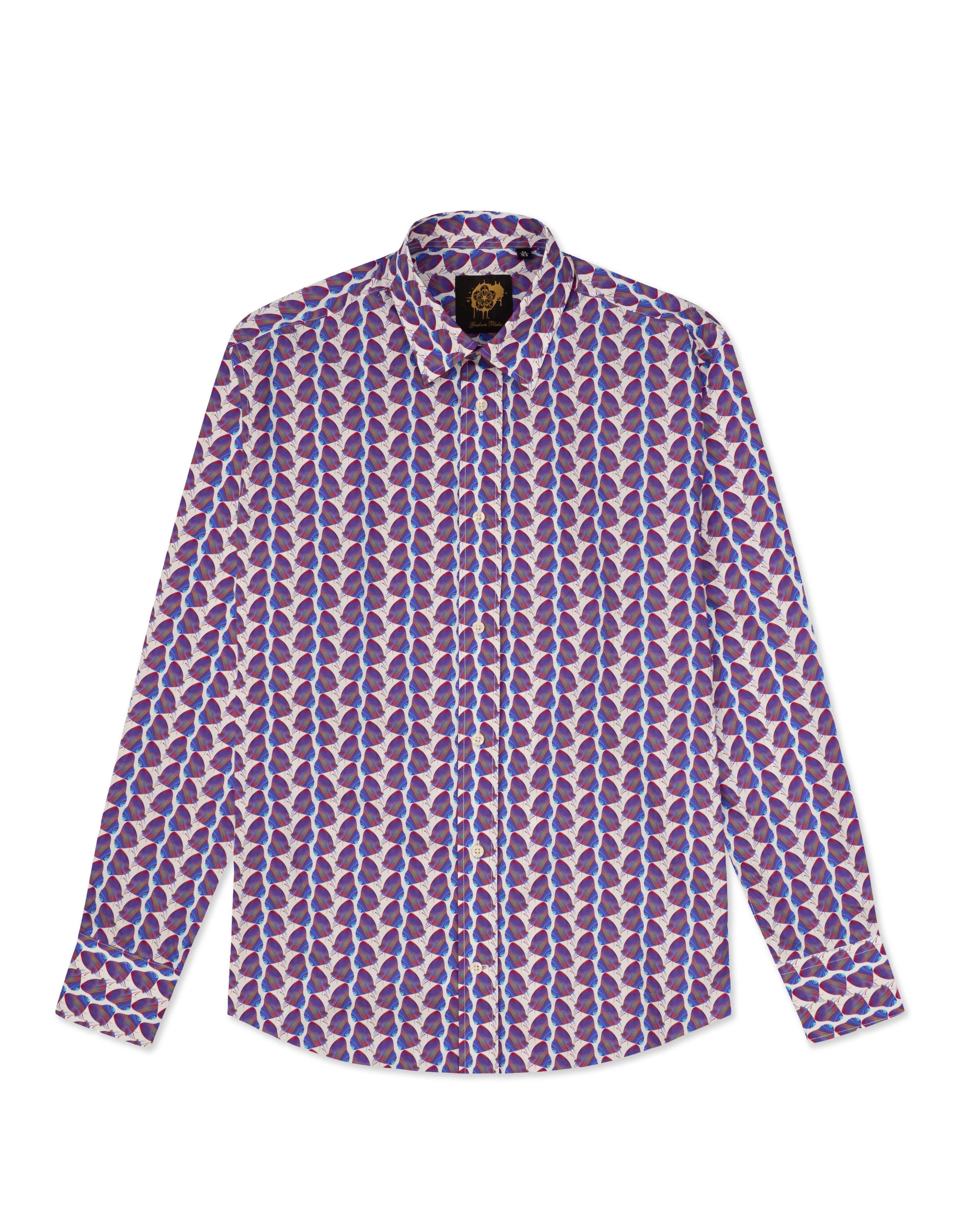 Gresham Blake Men's Blue Iridescent Purple Butterfly Shirt