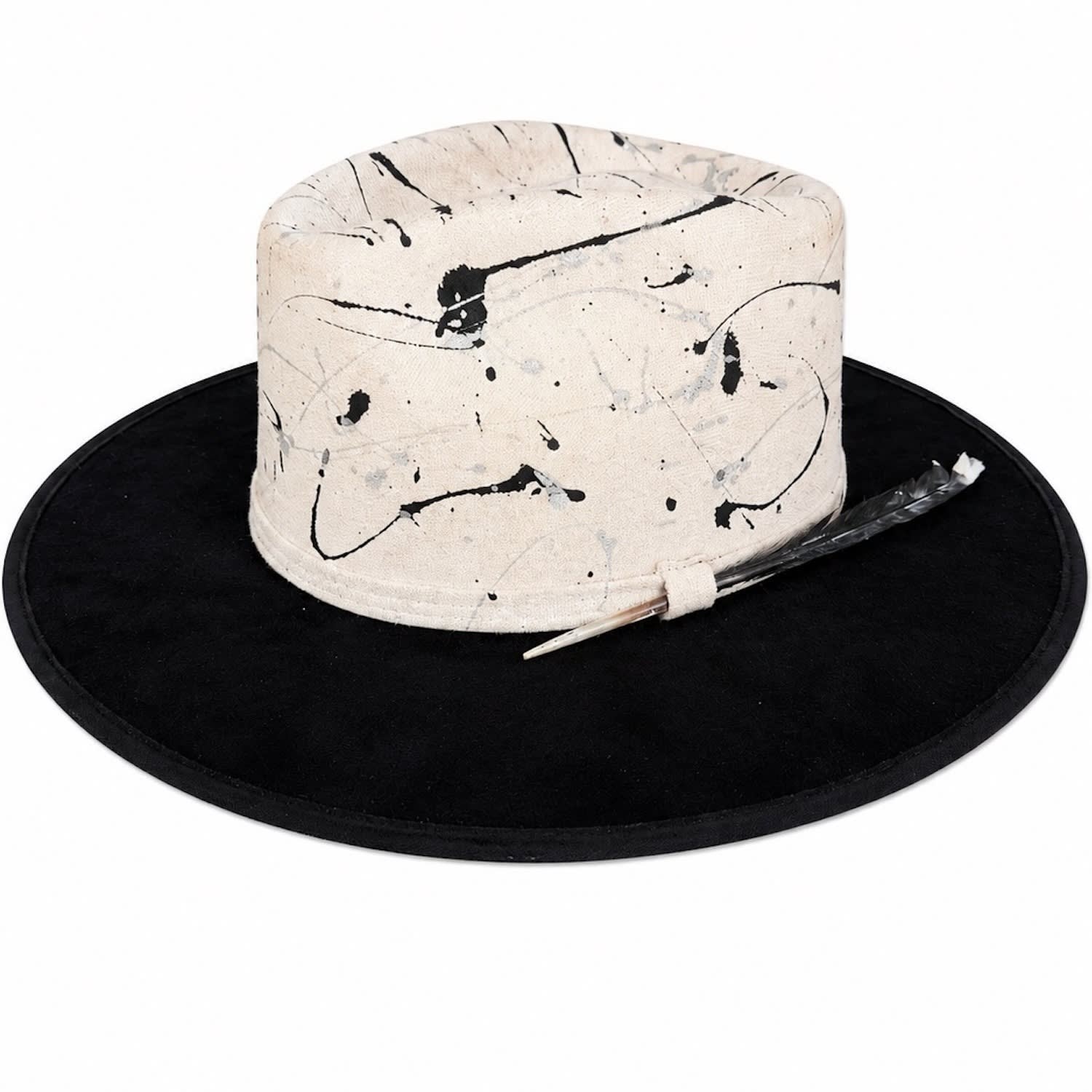 Women's Black / Neutrals Flat Brim Paint Fleck Hat | 58Cm | Bella Soul