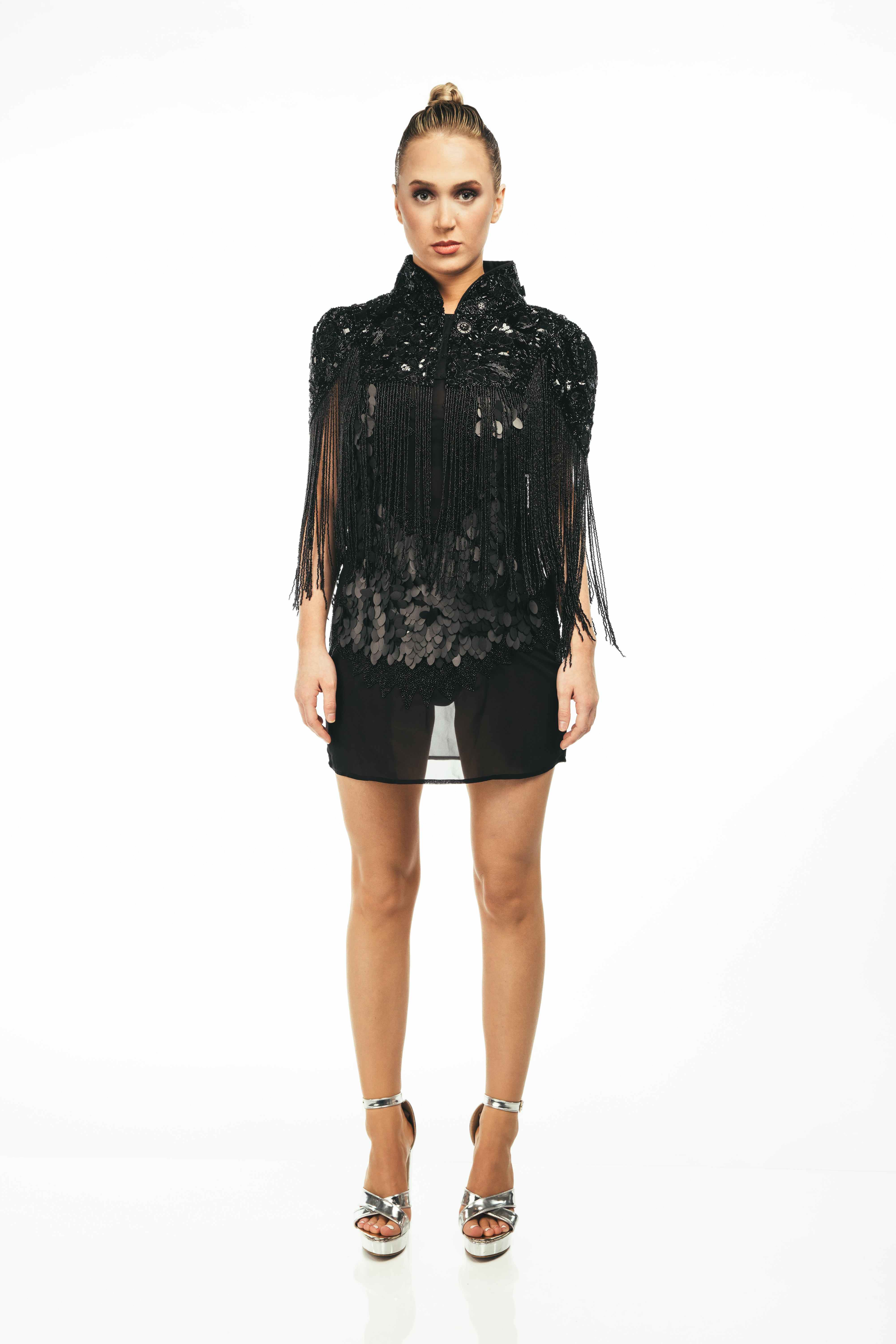 Fringe Statement Studded Shrug & Belt - Black Cow Print Studded Fringe Shrug main image 4
