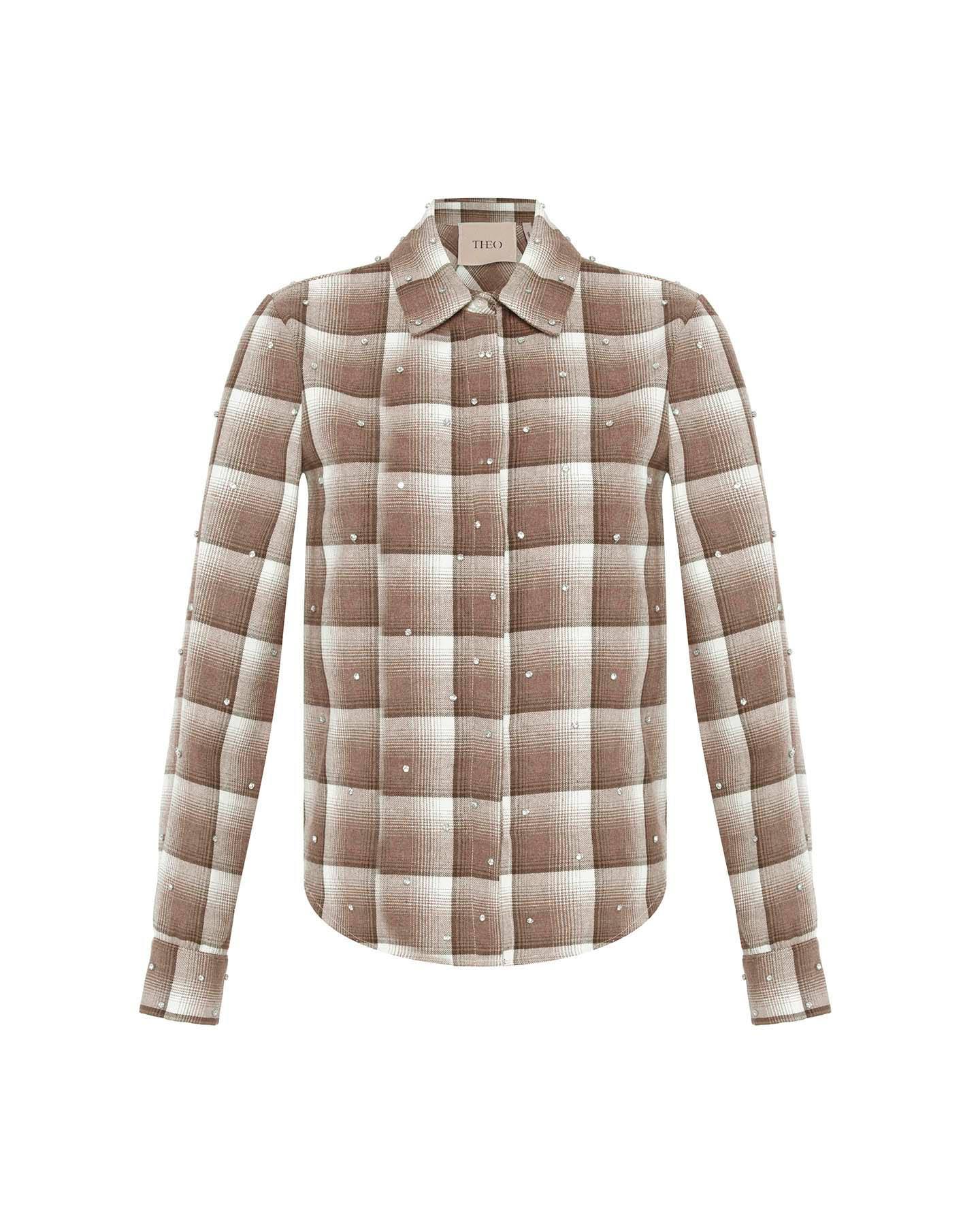 Theo The Label Women's Neutrals Europa Plaid Flannel Crystal Shirt - Wheat / Crystal In Animal Print