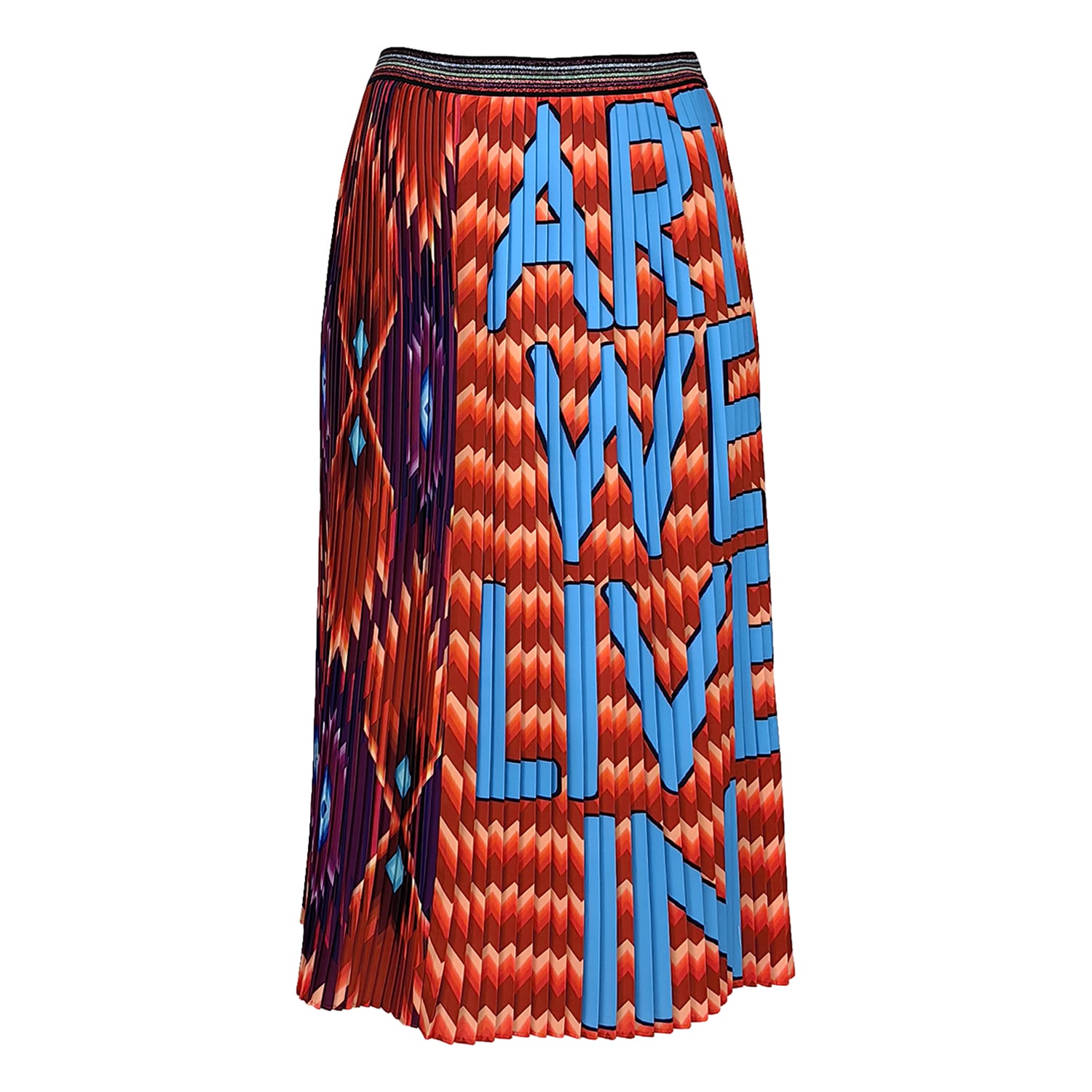 Lalipop Design Women's Geometric Pattern With Light Blue Logo Print Pleated Midi Skirt In Blue