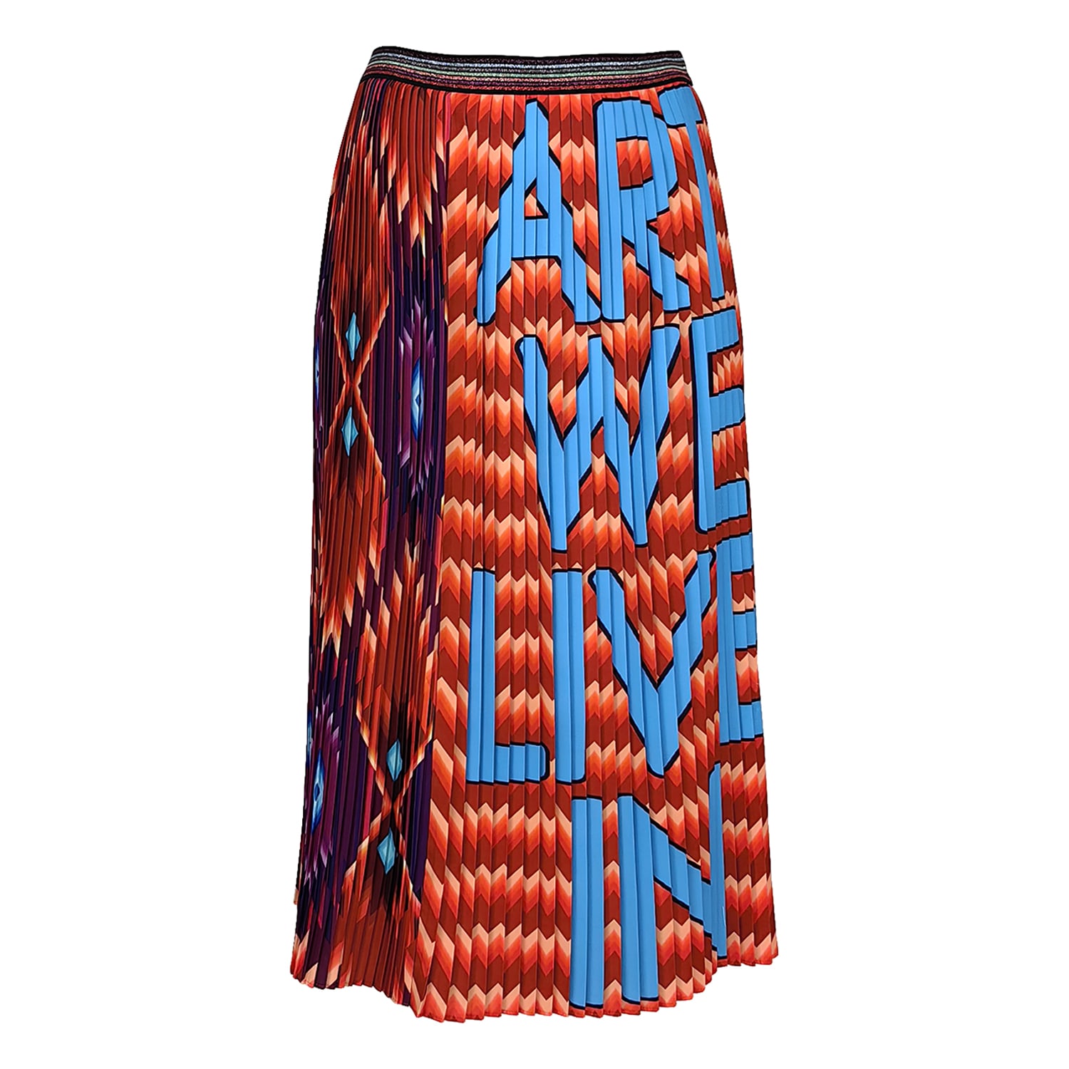 Women’s Geometric Pattern With Light Blue Logo Print Pleated Midi Skirt Extra Large Lalipop Design