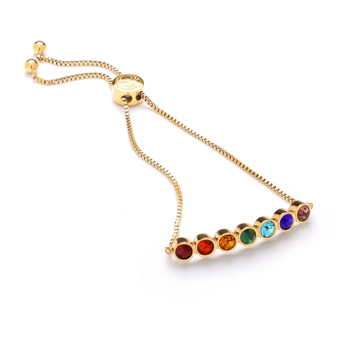 Seven Saints Women's Seven Chakras Healing Stone Adjustable Bracelet, Gold Over Stainless Steel