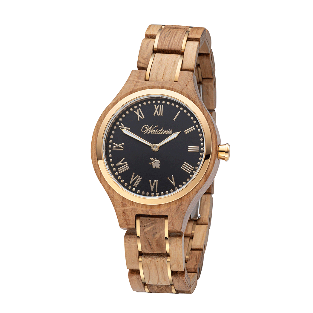 Women’s Gold / Blue / Brown Wine Princess Noir Wine Barrel Watch Waidzeit