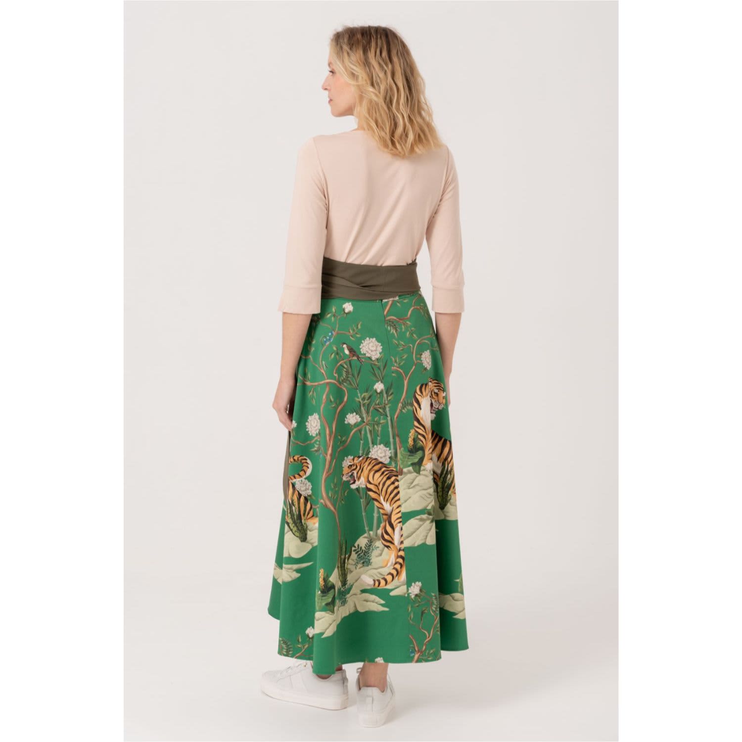 DECEMBERMAY レディース タイガープリントバイカラー切替モックネック green-tiger-print-maxi-