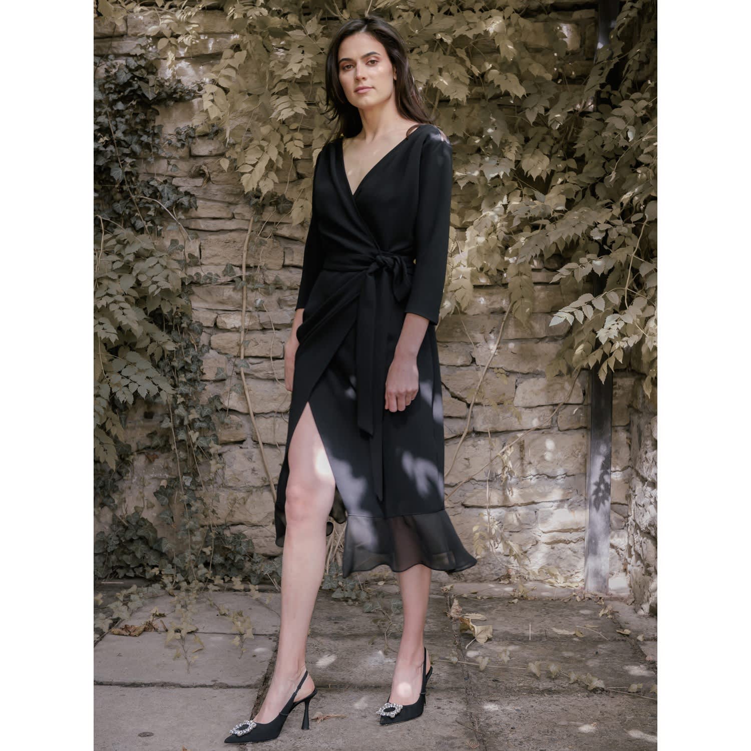 Ruffle strap silk wrap cheap dress
